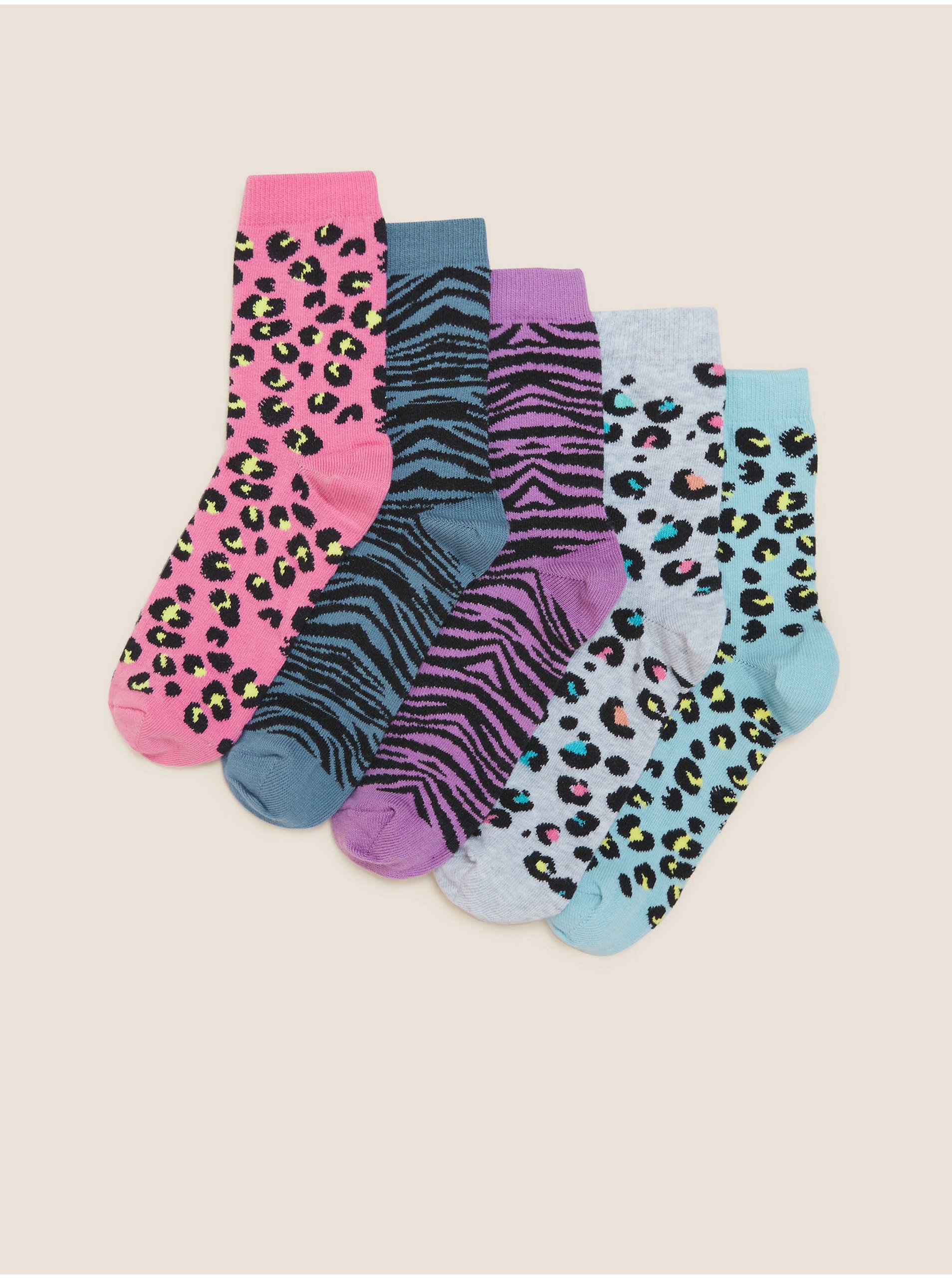 Lacno 5 párov ponožiek s vysokým podielom bavlny so zvieracím motívom Marks & Spencer viacfarebná