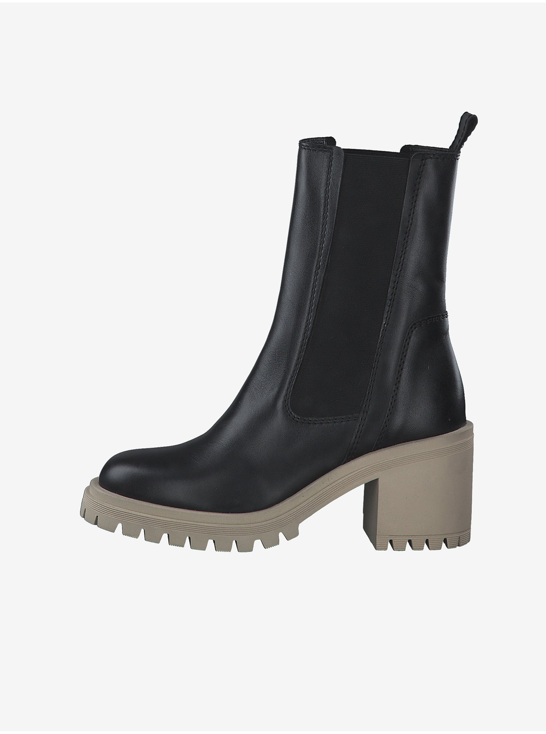 E-shop Černé dámské kotníkové kožené boty na podpatku Tamaris