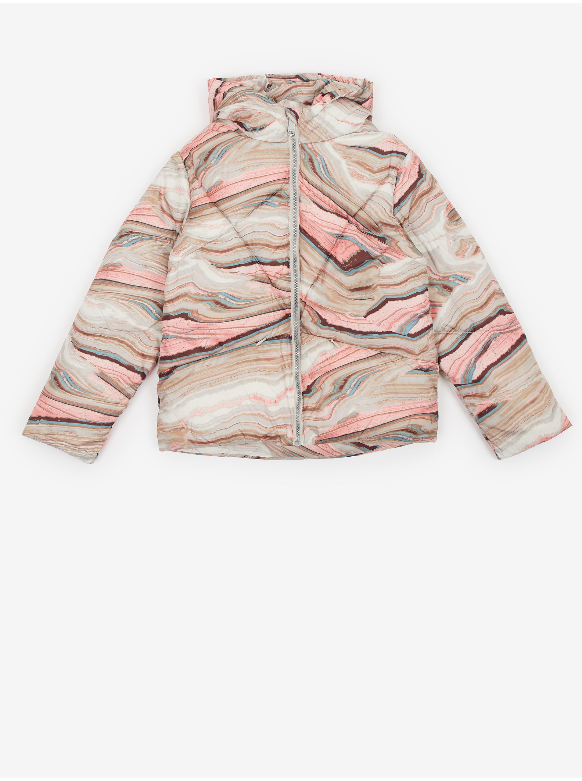 E-shop Růžovo-béžová holčičí vzorovaná prošívaná bunda s kapucí Tom Tailor