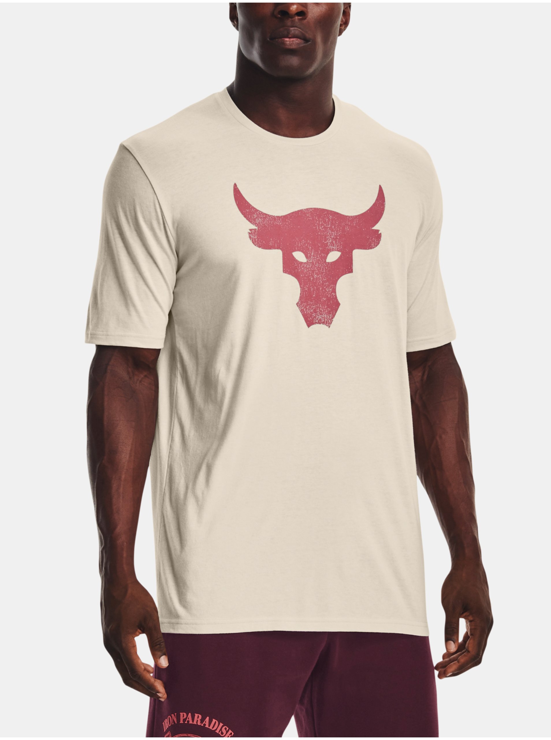 Lacno Béžové pánske športové tričko Under Armour PJT Rock Brahma Bull