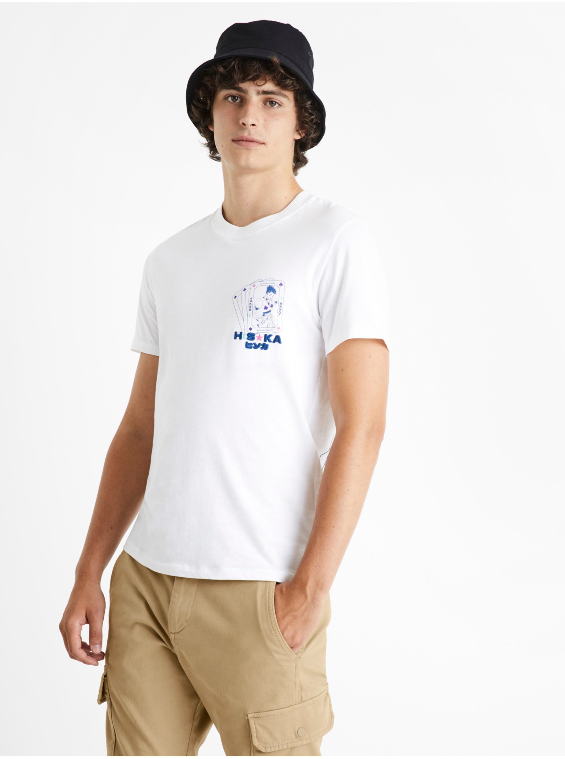 E-shop Bílé pánské tričko Celio Hunter x Hunter