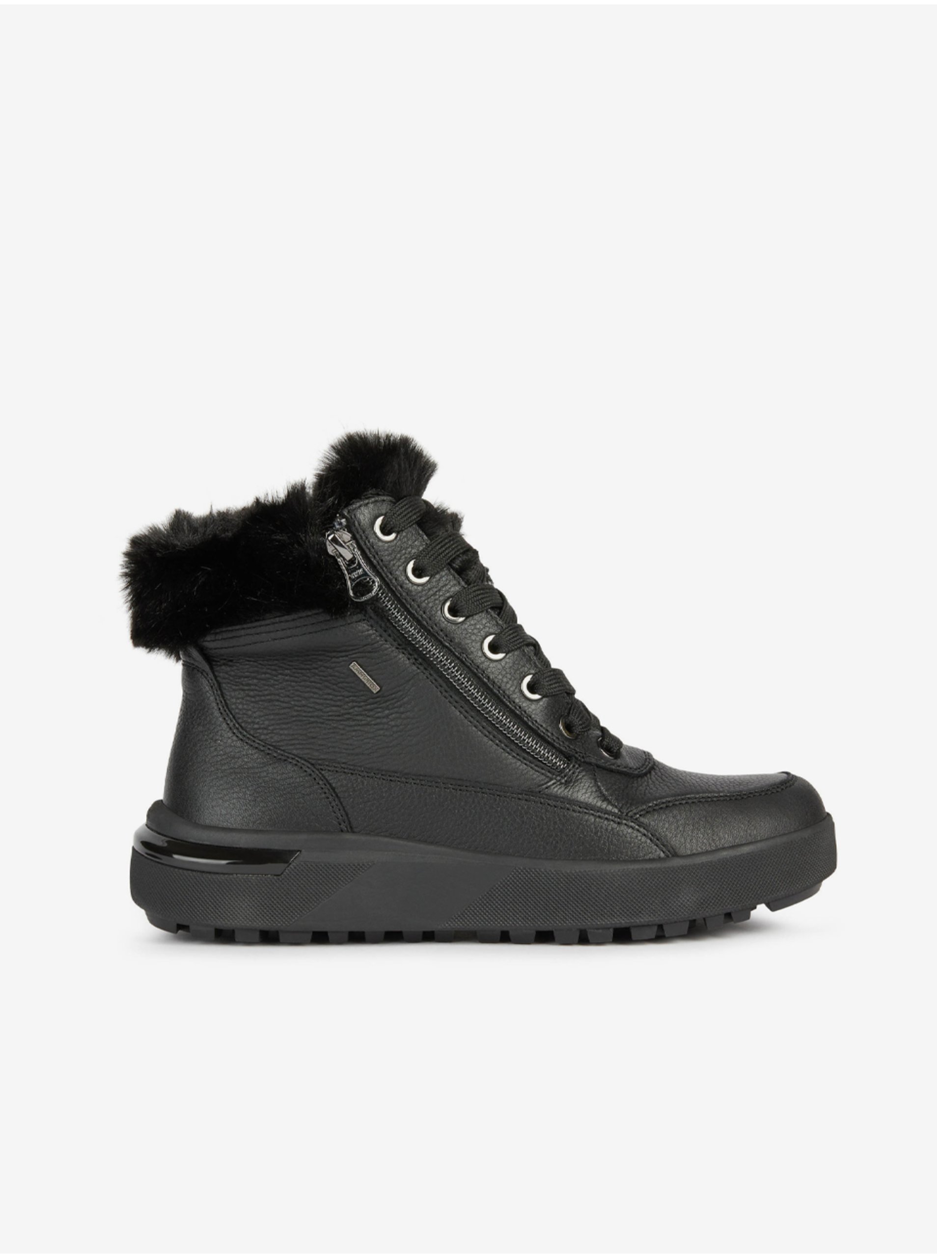 E-shop Černé dámské kotníkové kožené boty s umělým kožíškem Geox Dalyla