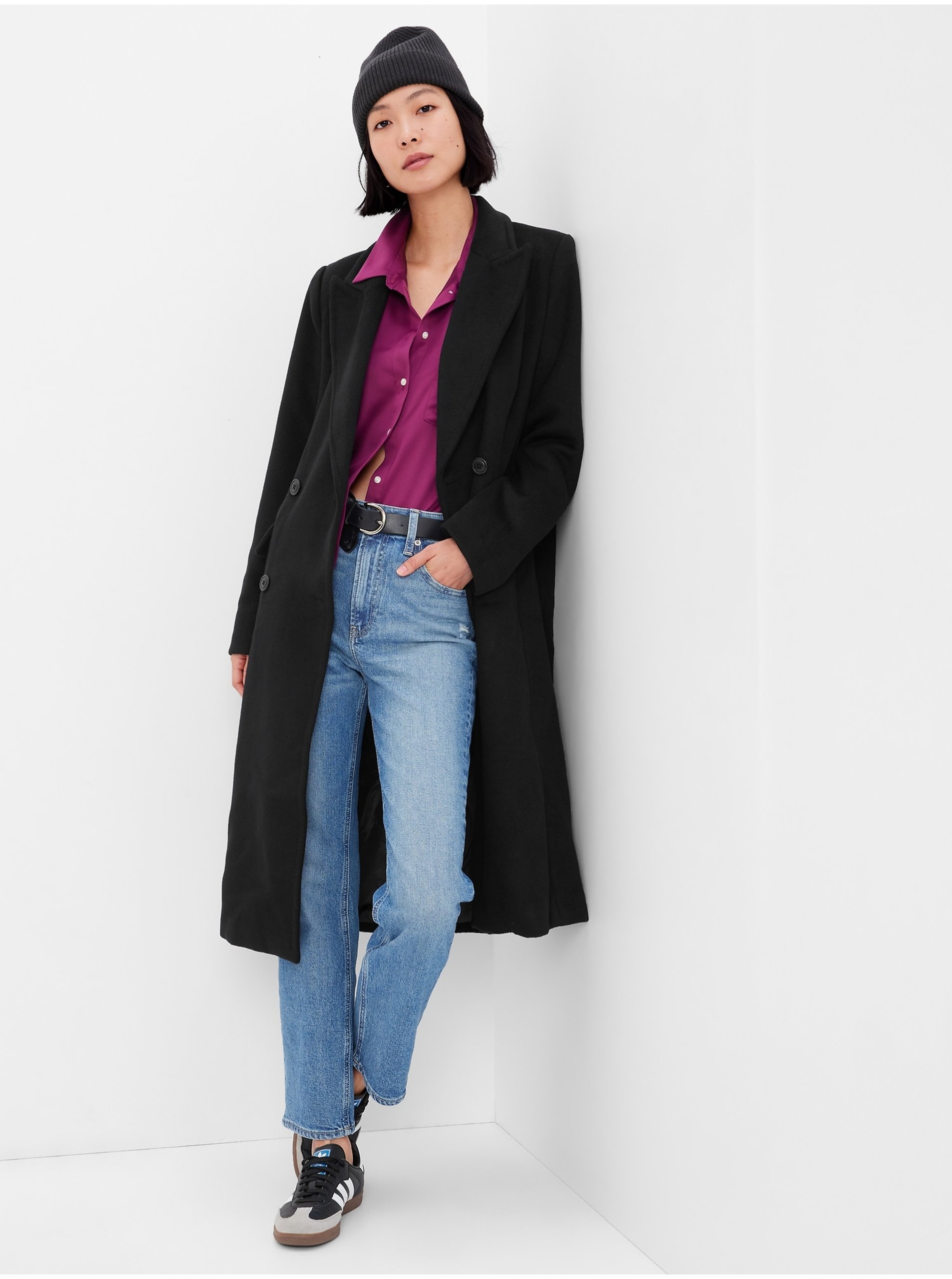 E-shop Černý dámský vlněný kabát GAP
