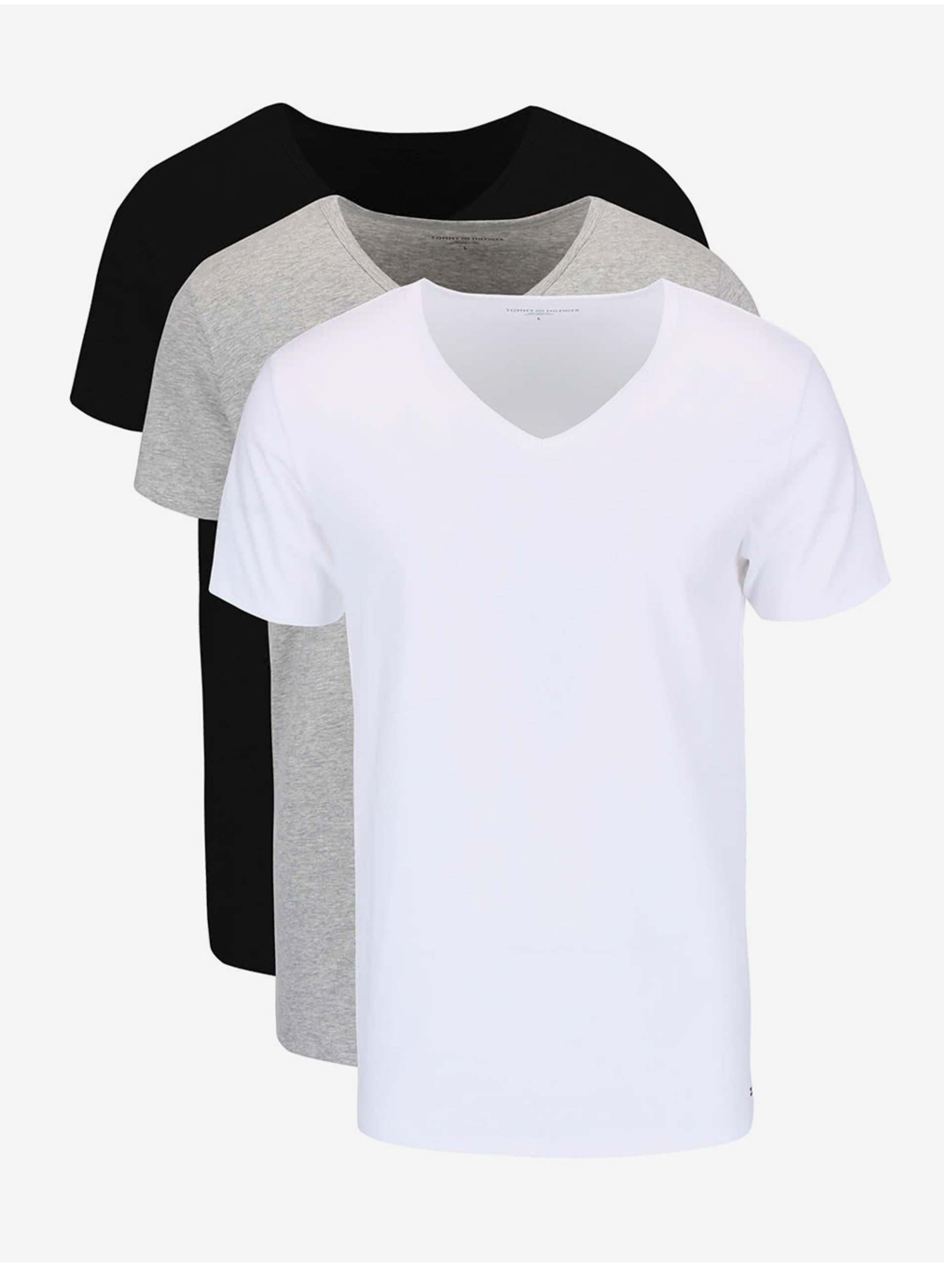 Lacno Súprava troch pánskych tričiek v bielej, sivej a čiernej farbe Tommy Hilfiger