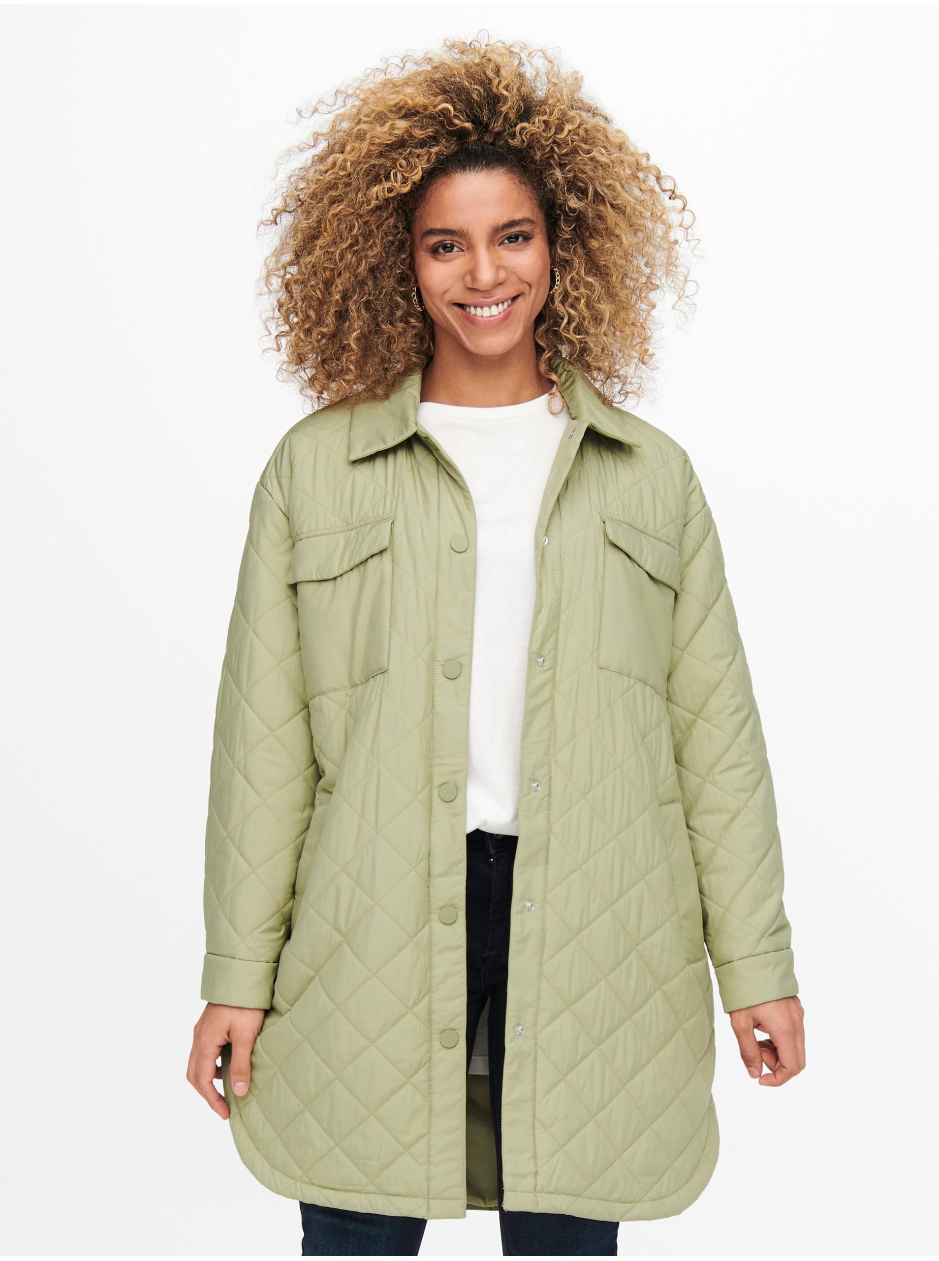 Levně Světle zelený dámský prošívaný lehký kabát ONLY New Tanzia