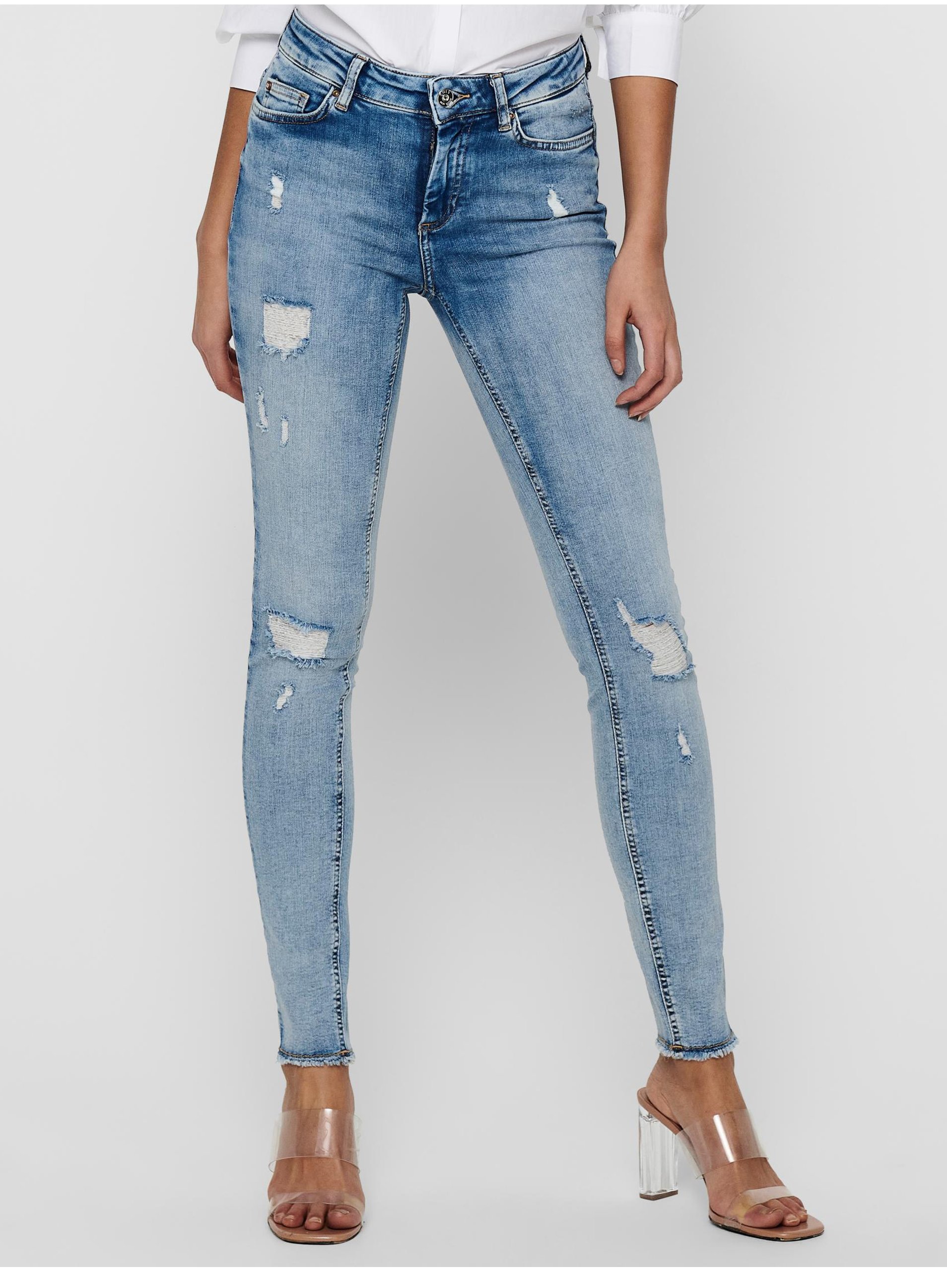 Levně Modré dámské skinny fit džíny s potrhaným efektem ONLY Blush
