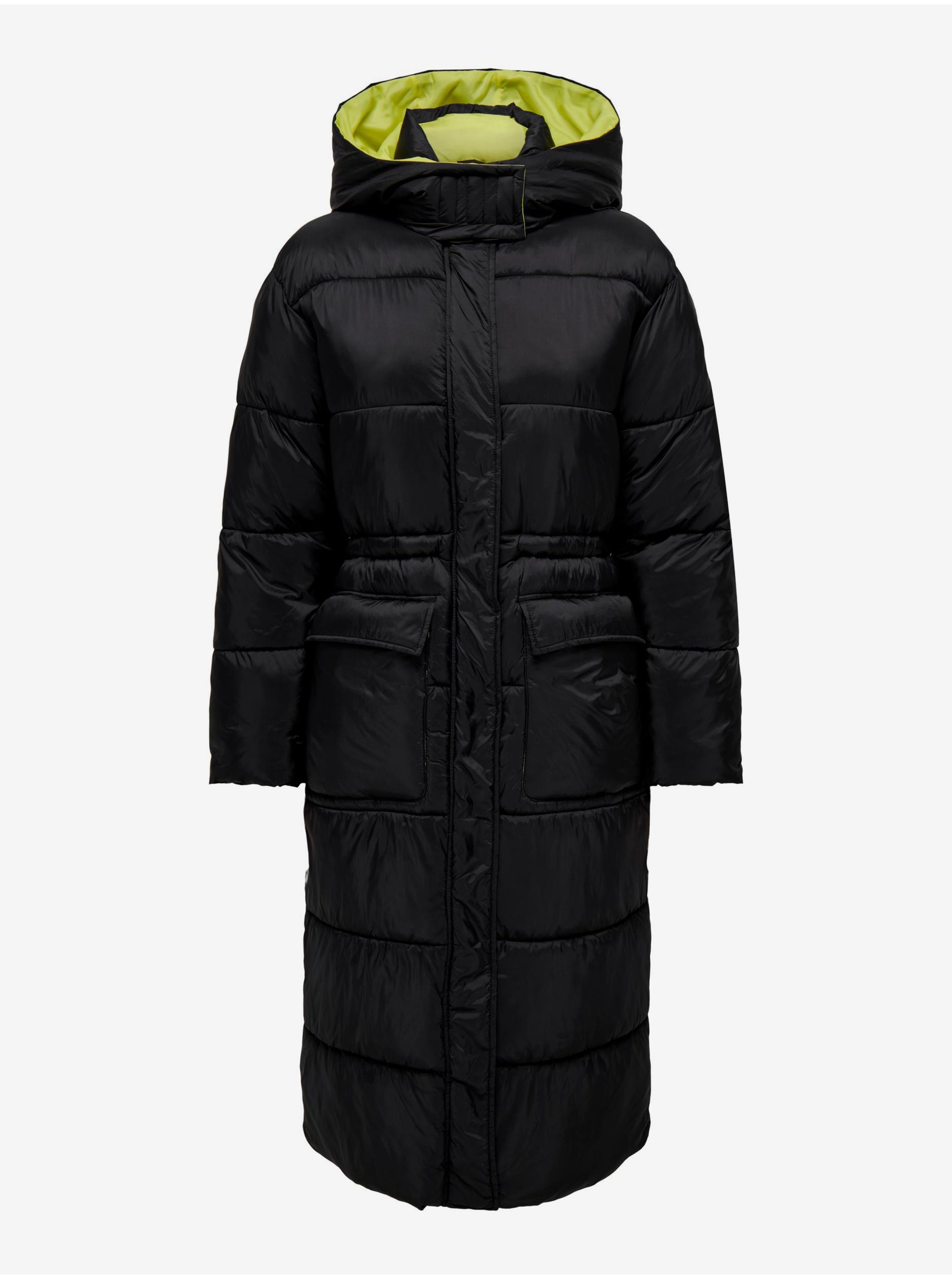 Levně Černý dámský prošívaný zimní kabát s kapucí ONLY Puk