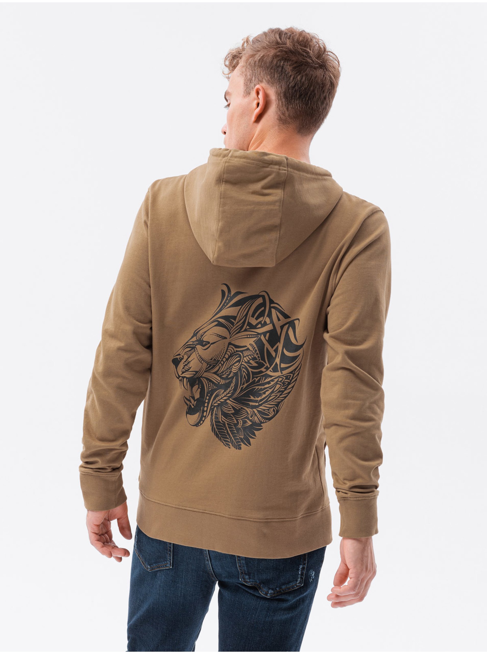 Levně Hnědá pánská mikina s potiskem na zádech Ombre Clothing