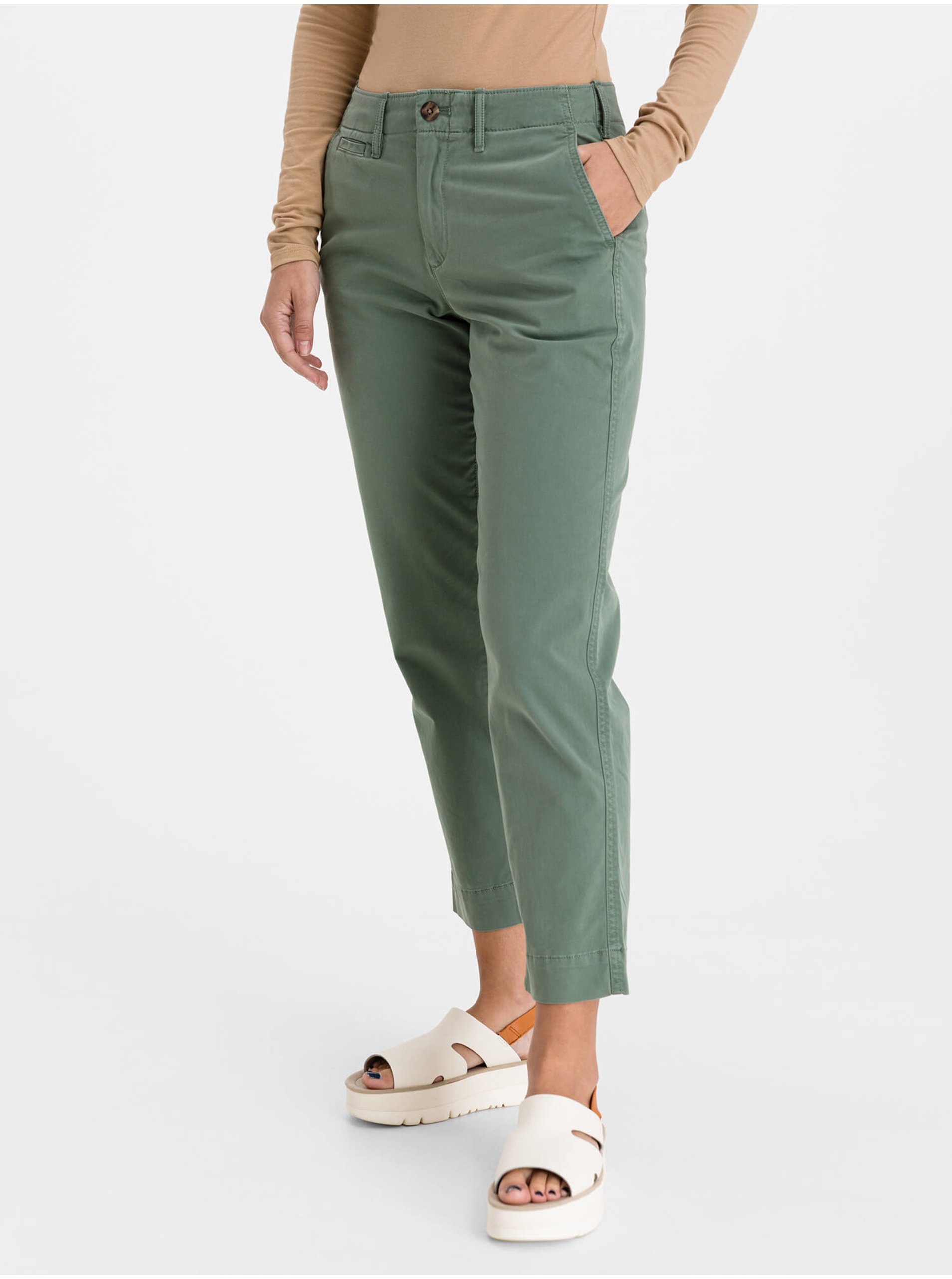 Levně Zelené dámské rovné kalhoty GAP