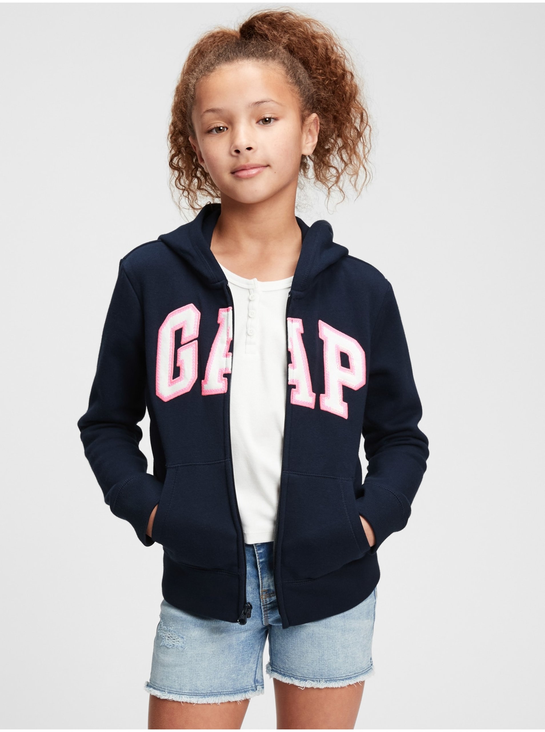 E-shop Modrá holčičí dětská mikina GAP Logo zip hoodie