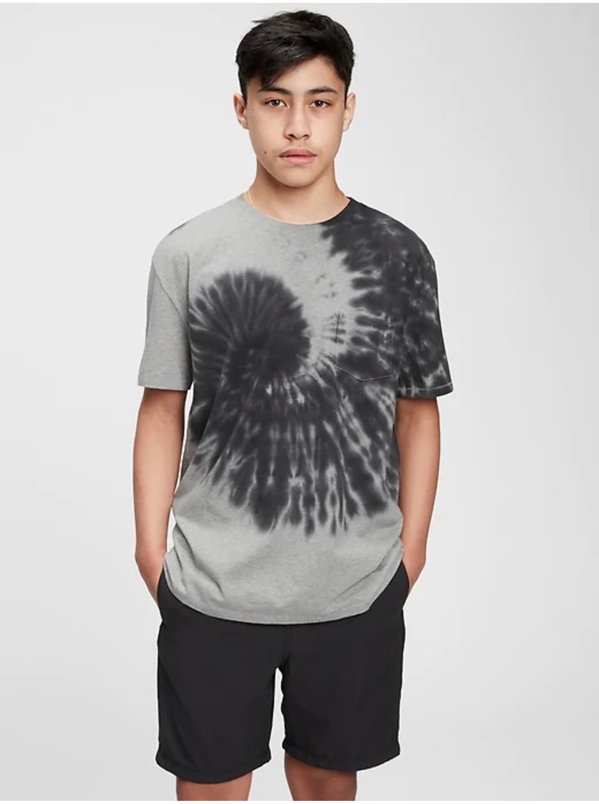 Levně Šedé klučičí dětské tričko GAP teen 100% organic cotton pocket t-shirt