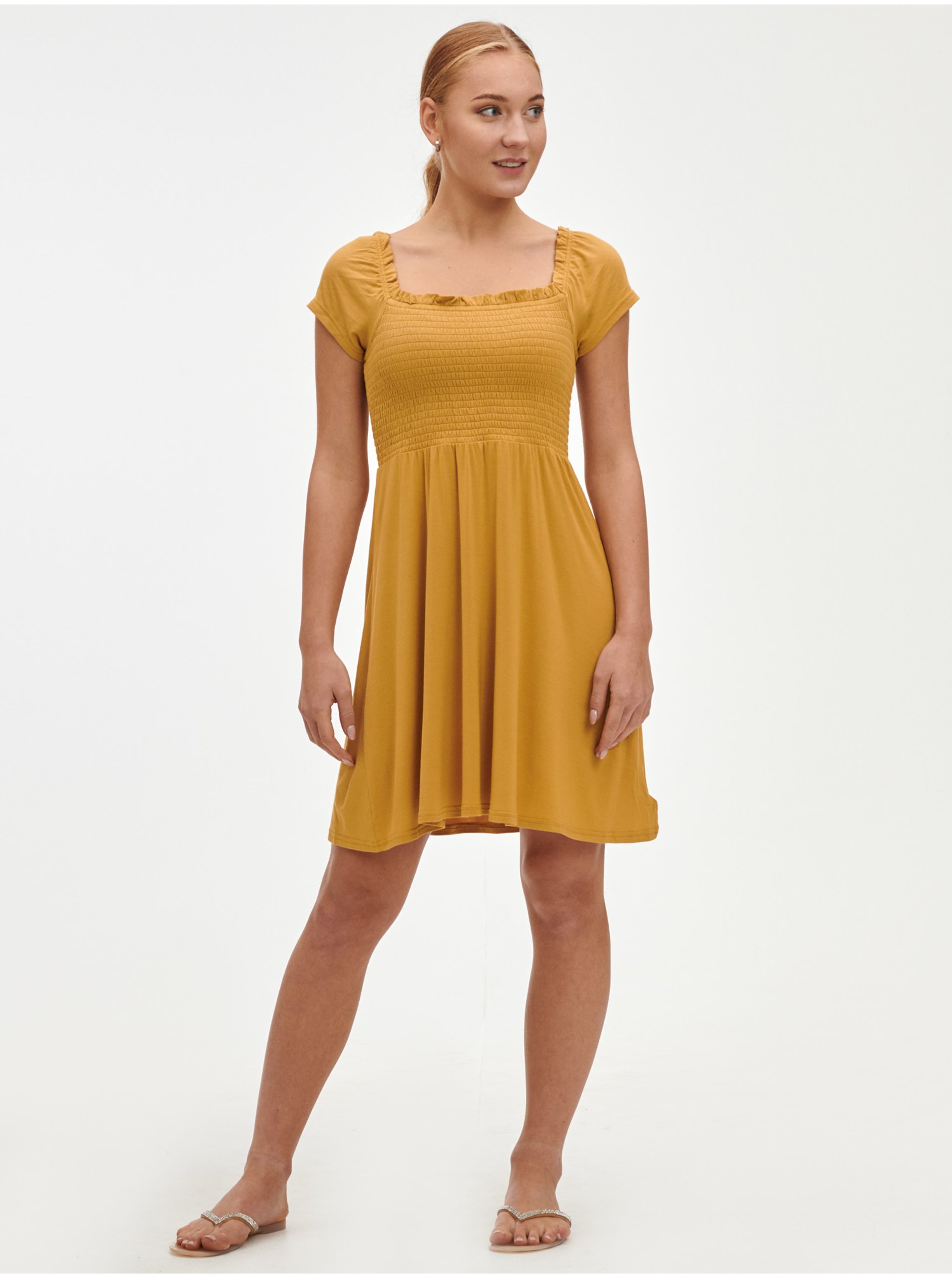 Levně Žluté dámské šaty mini dress GAP