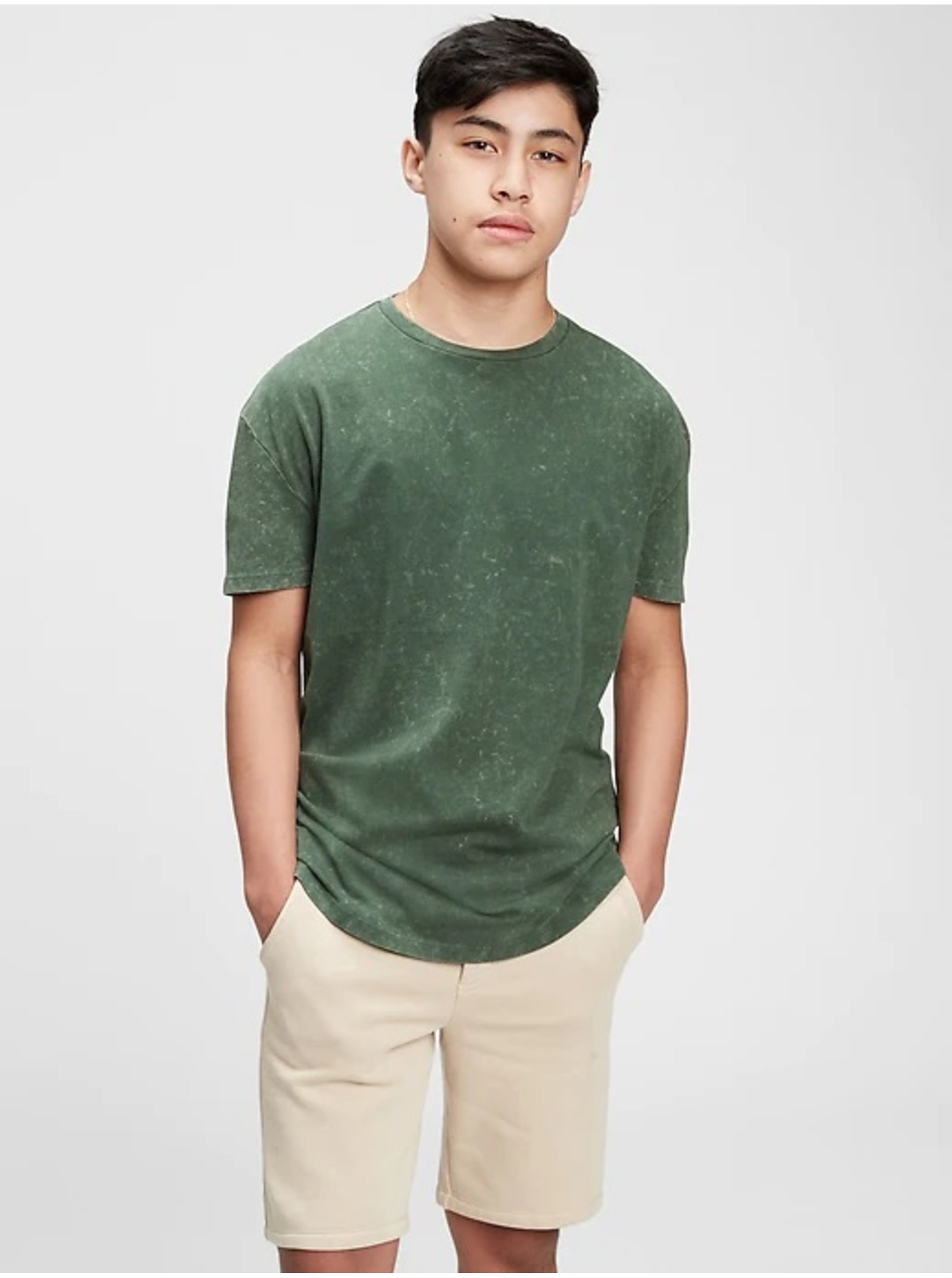 Levně Zelené klučičí dětské tričko teen curved hem t-shirt GAP