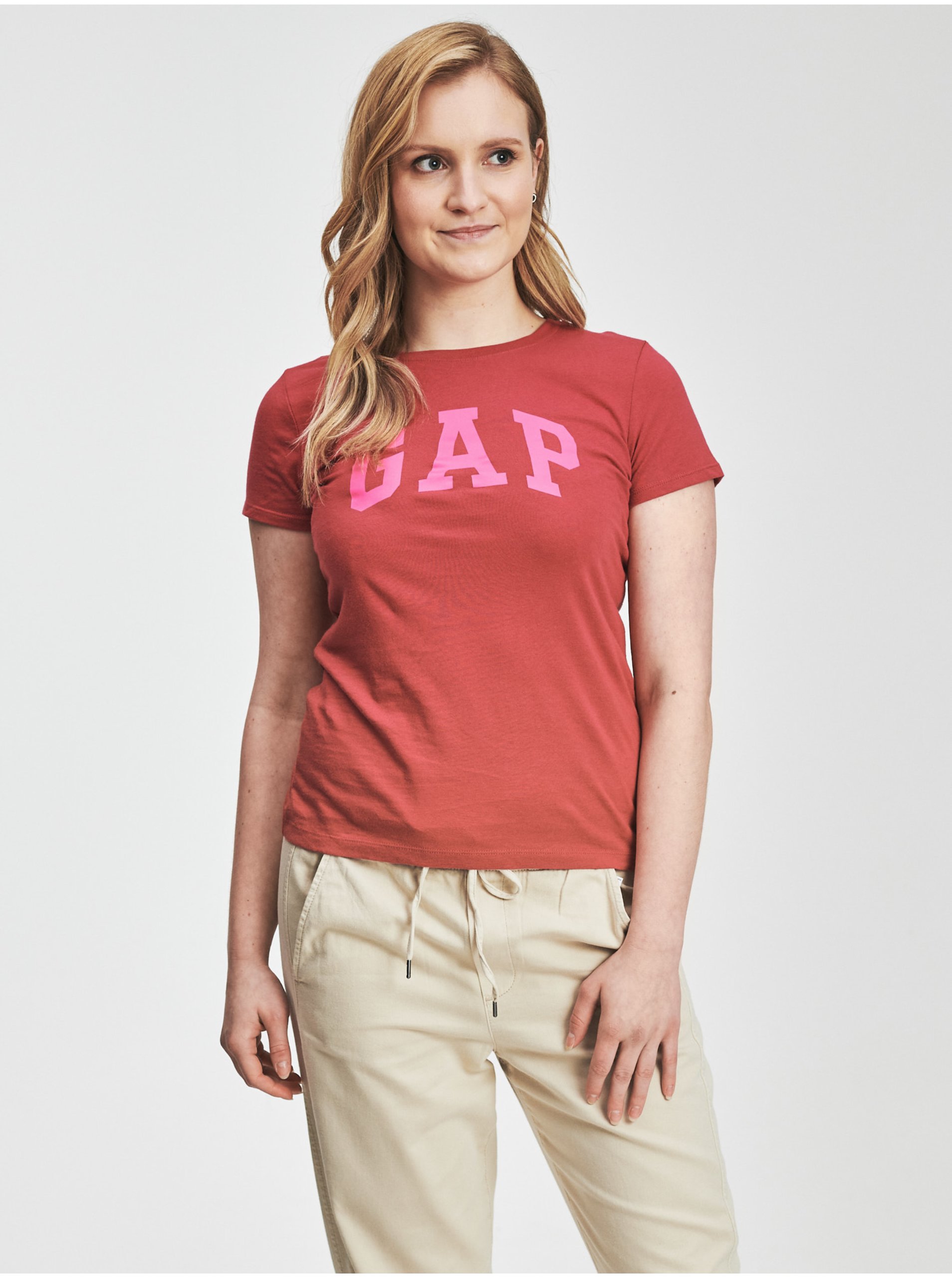 Levně Růžové dámské tričko GAP Logo t-shirt