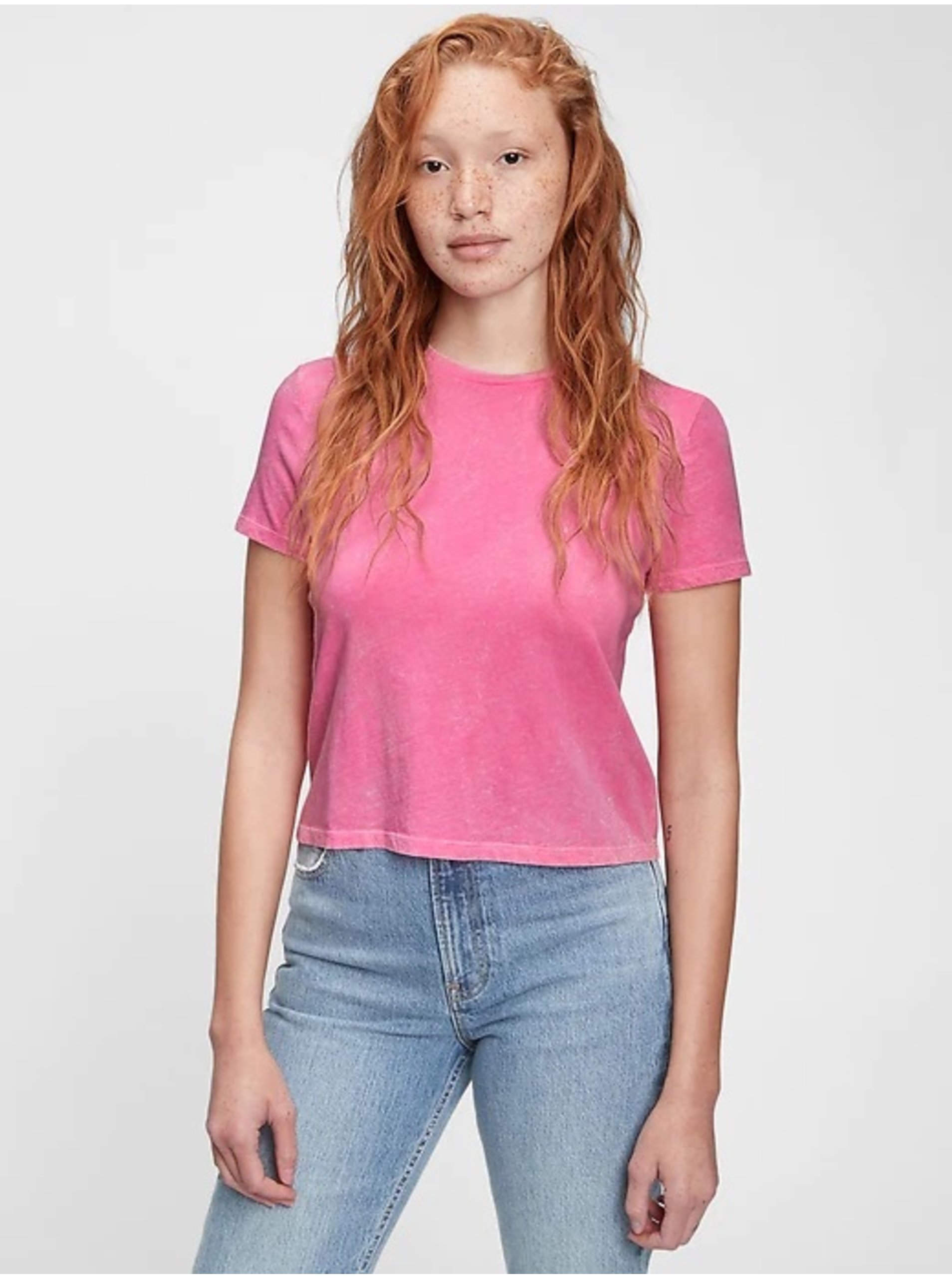 Lacno Ružové dámske tričko graphic shrunken t-shirt