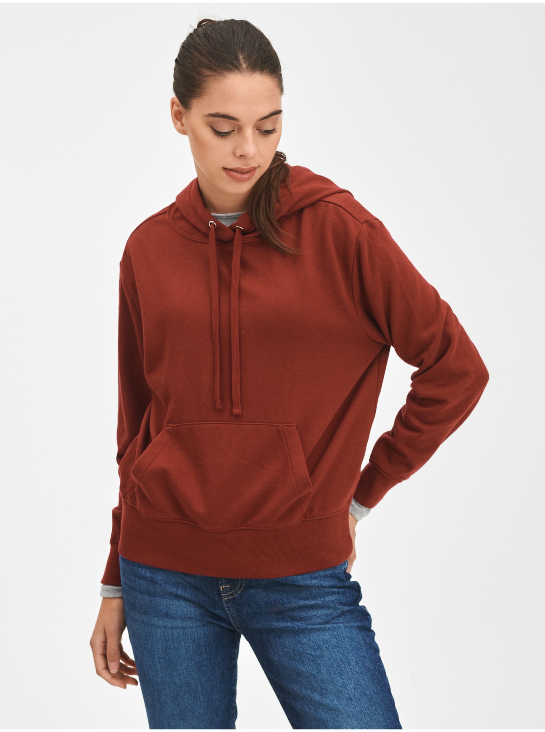 Lacno Červená dámska mikina fleece hoodie GAP
