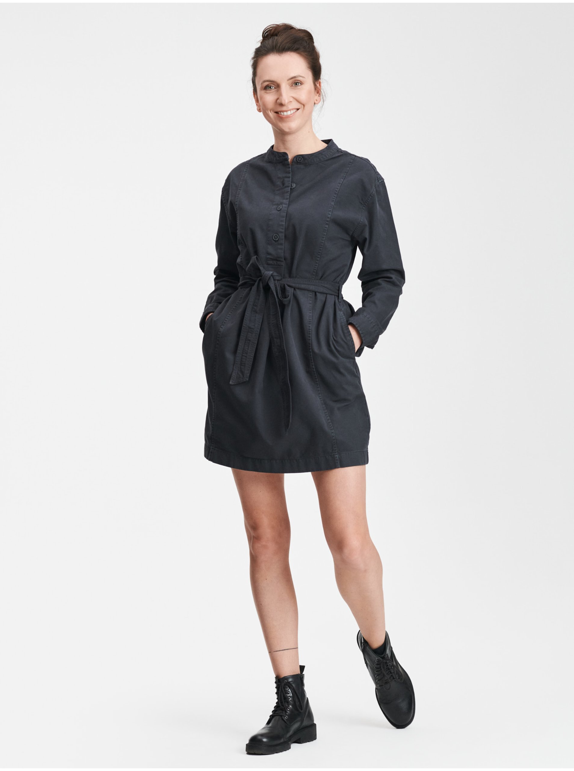 Levně Černé dámské šaty bavlněné mini šaty GAP
