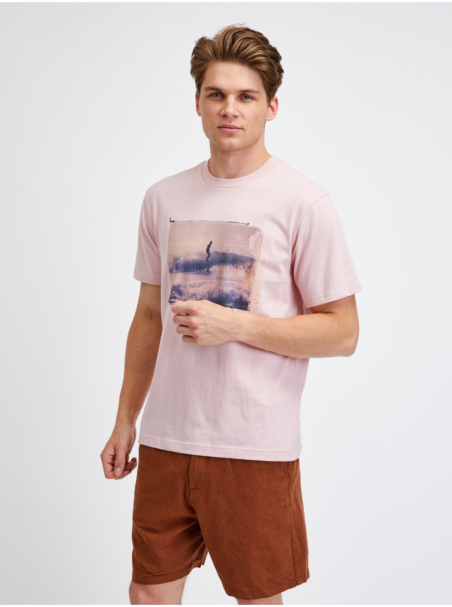 Levně Růžové pánské tričko GAP & T. Campbell organic GAP