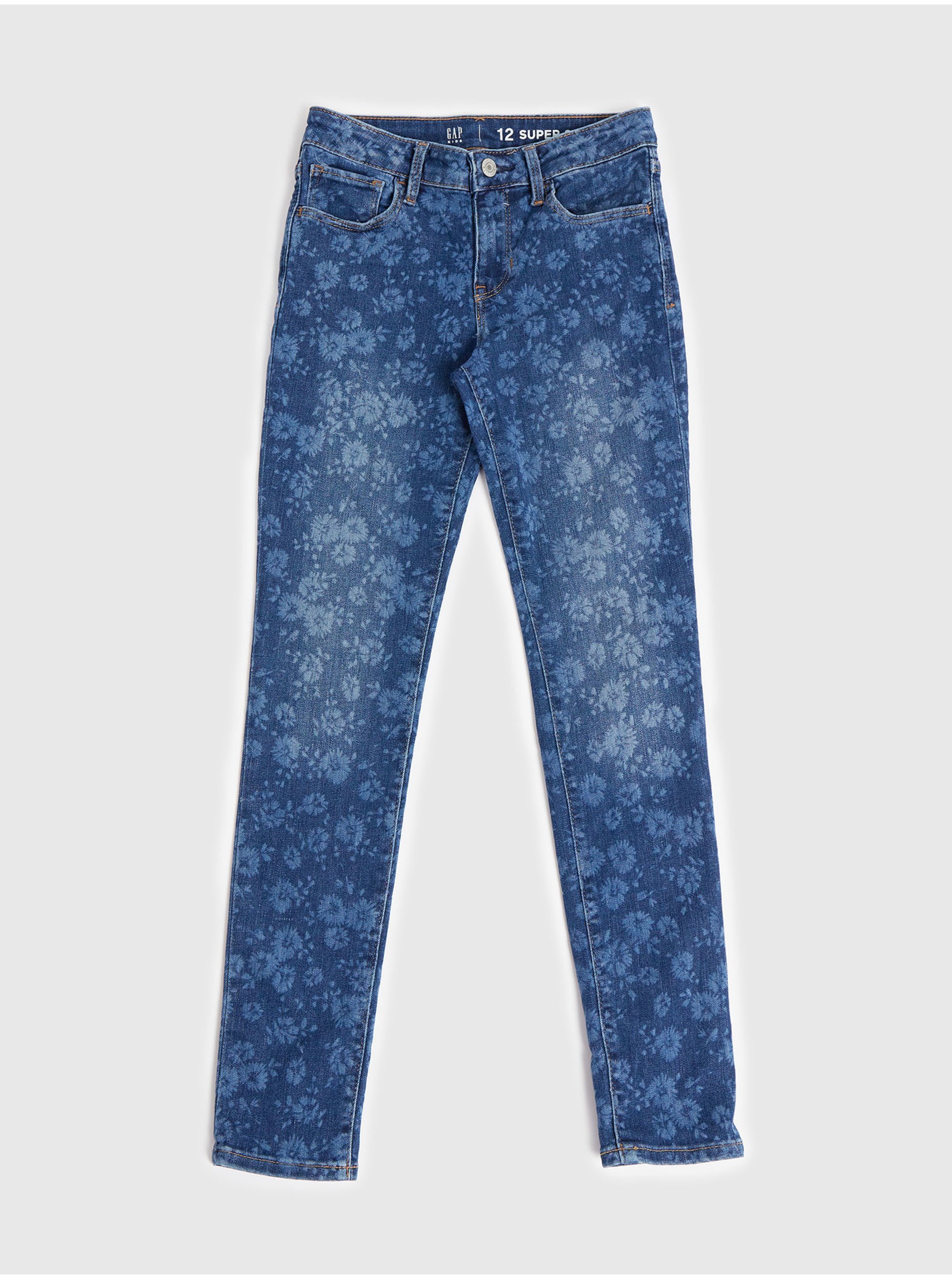 Levně Tmavě modré holčičí květované slim fit džíny GAP