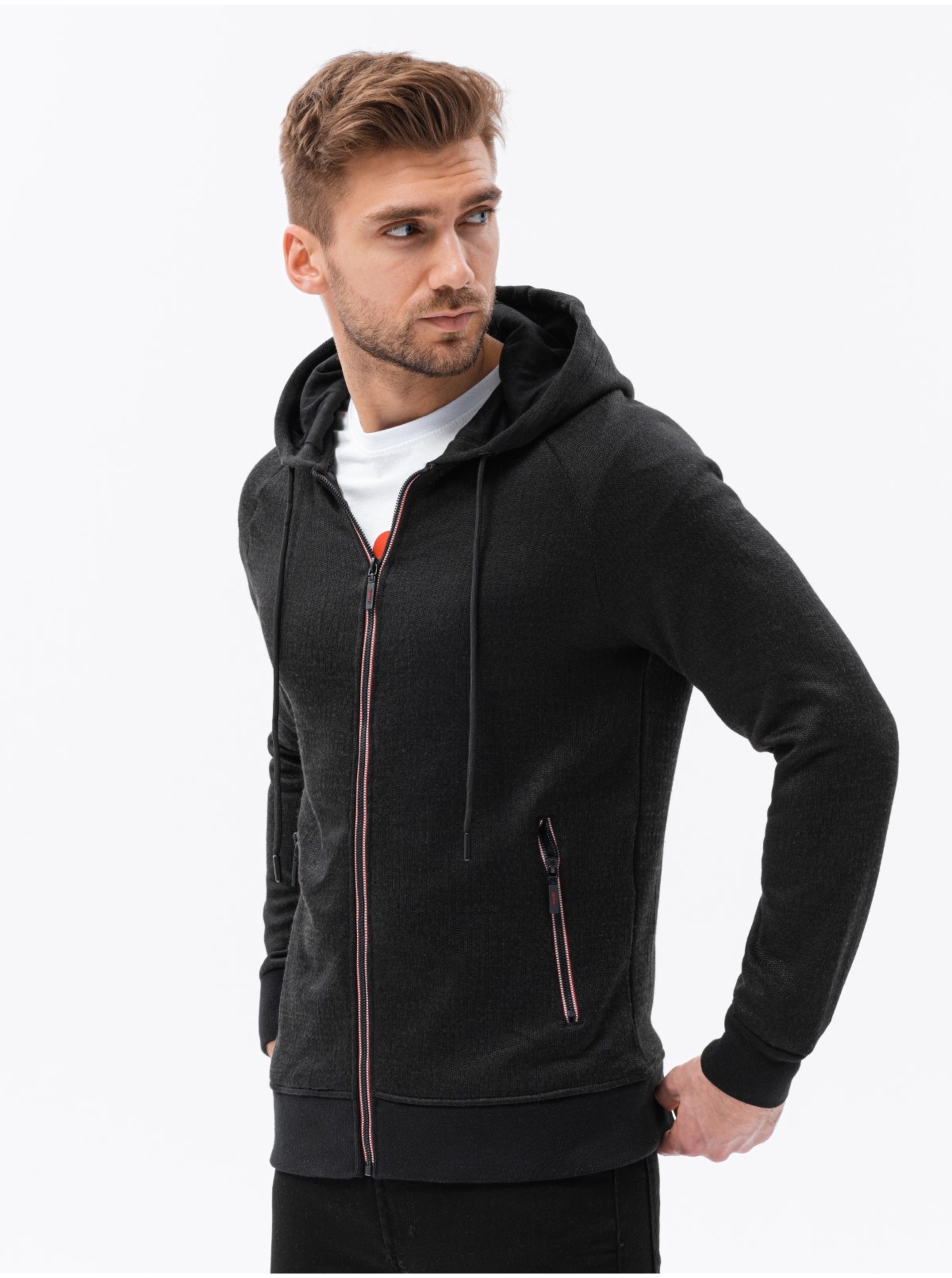 E-shop Černá pánská mikina na zip s kapucí Ombre Clothing
