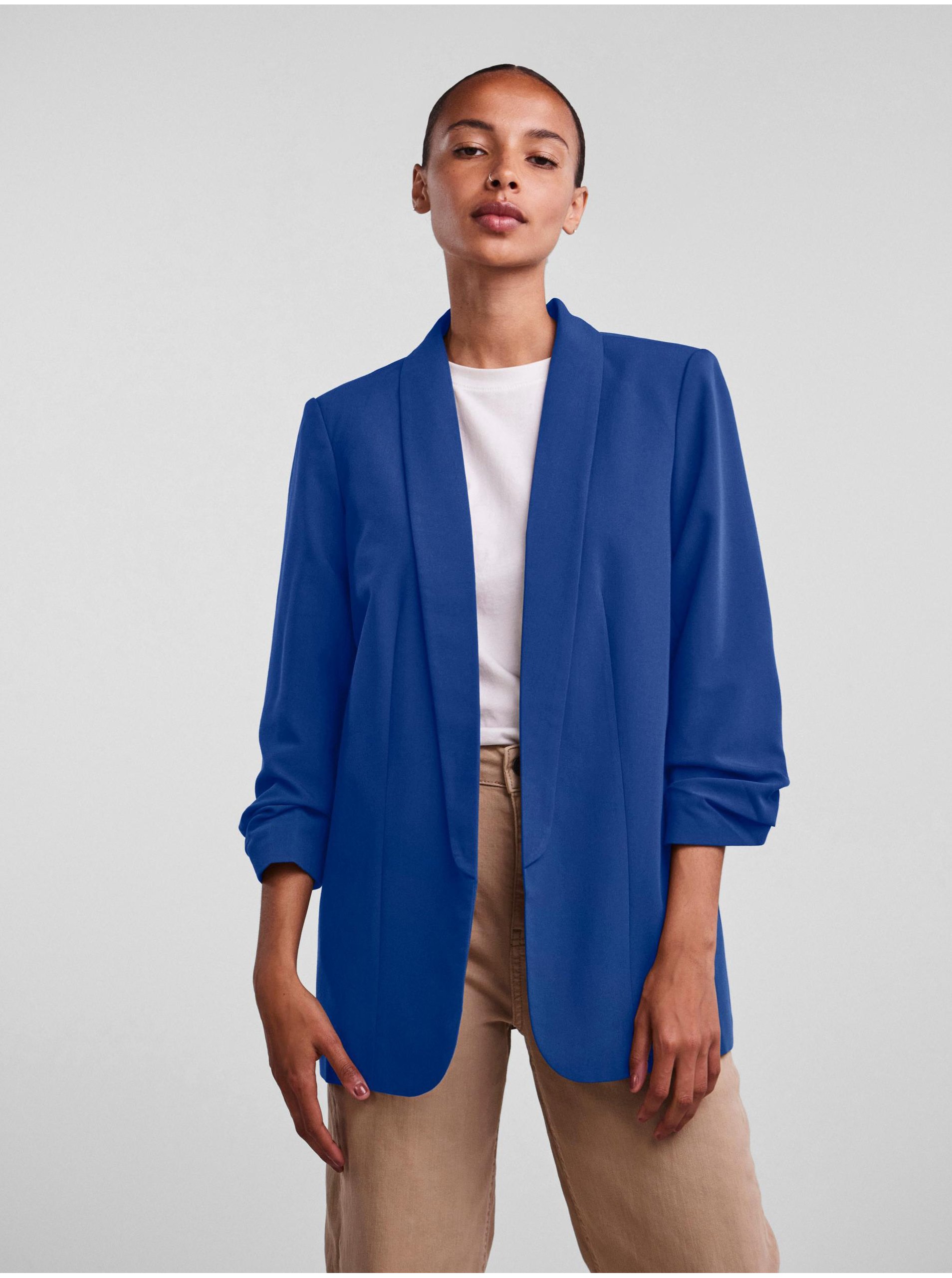 E-shop Tmavě modré dámské sako s tříčtvrtečním rukávem Pieces Boss
