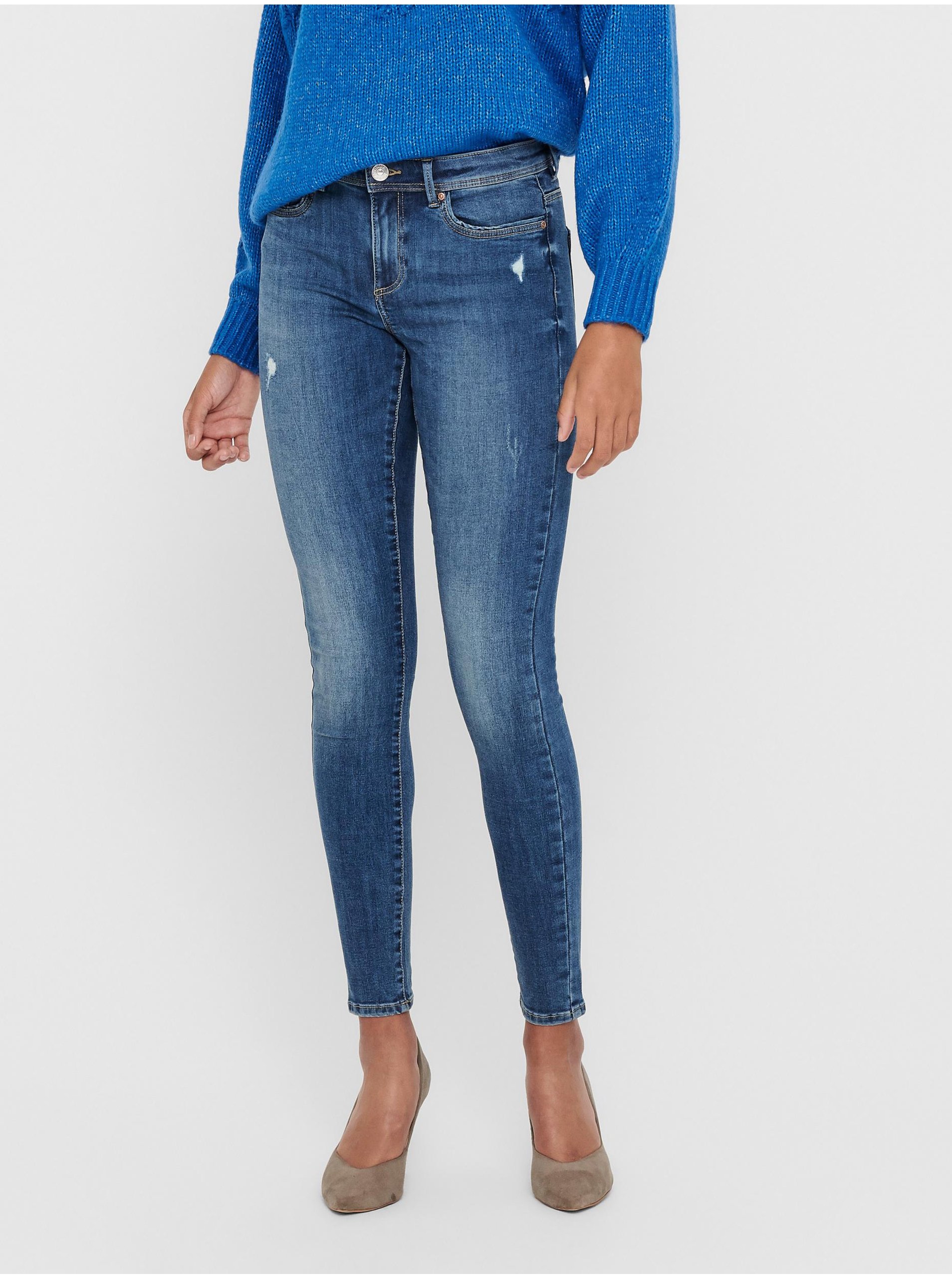 Levně Modré dámské skinny fit džíny s potrhaným efektem ONLY Wauw