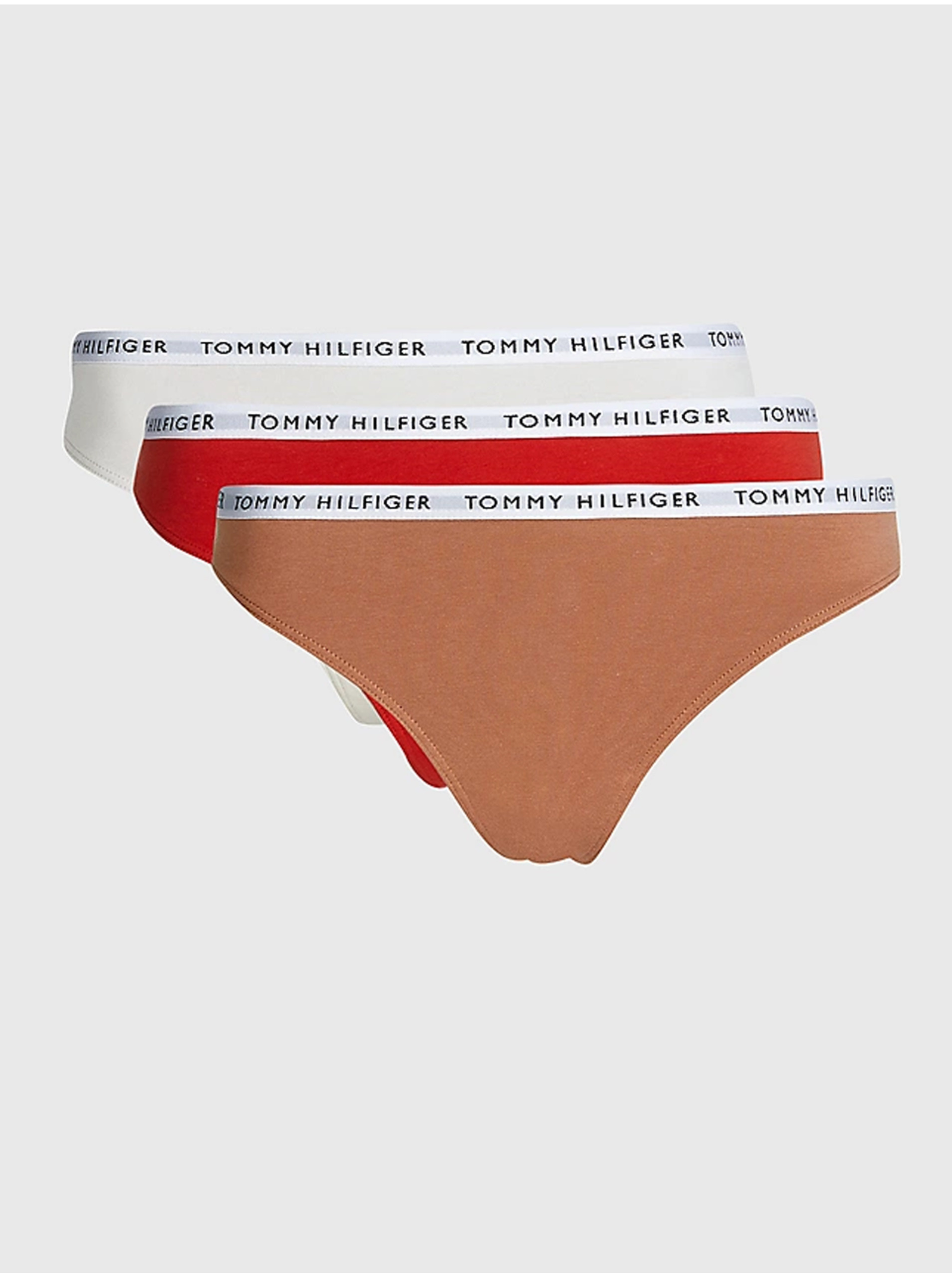 E-shop Sada tří dámských tang v béžové, červené a hnědé barvě Tommy Hilfiger Underwear