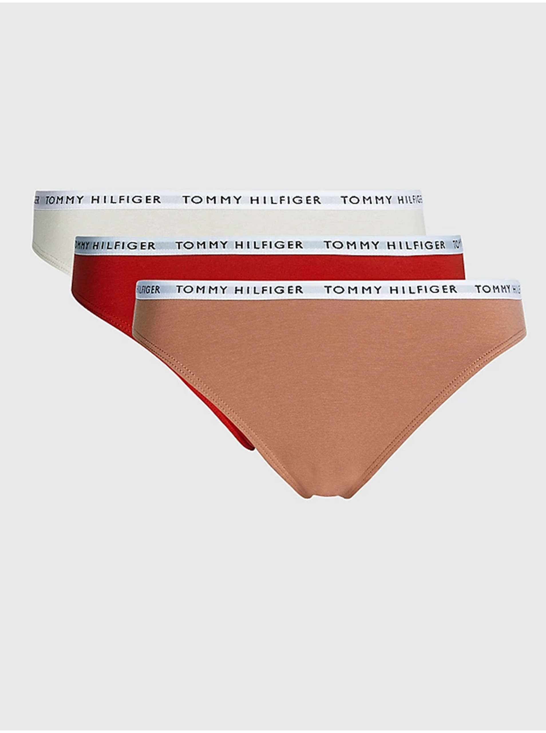 Levně Sada tří dámských kalhotek v béžové, červené a hnědé barvě Tommy Hilfiger Underwear
