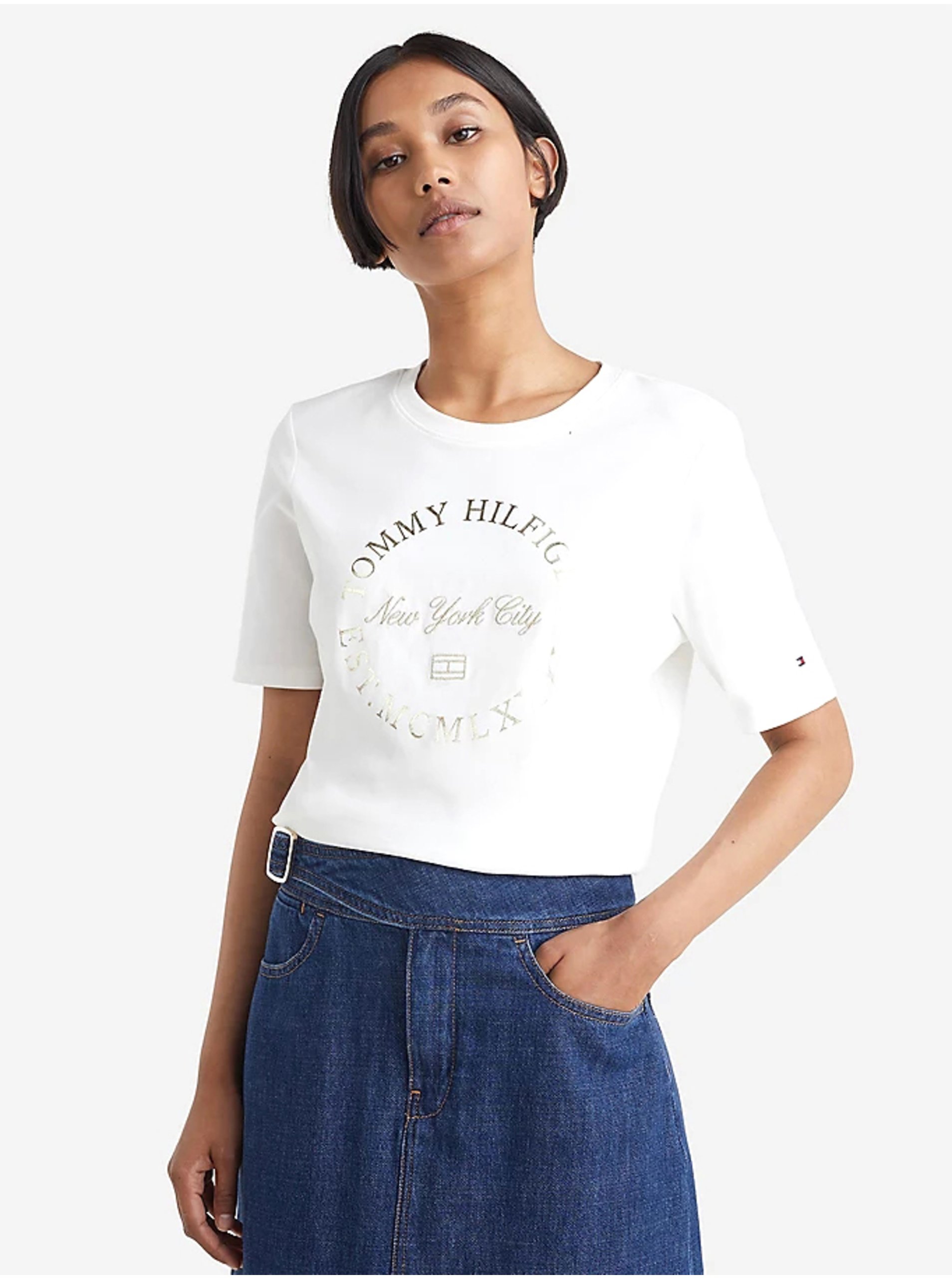 Levně Bílé dámské tričko Tommy Hilfiger