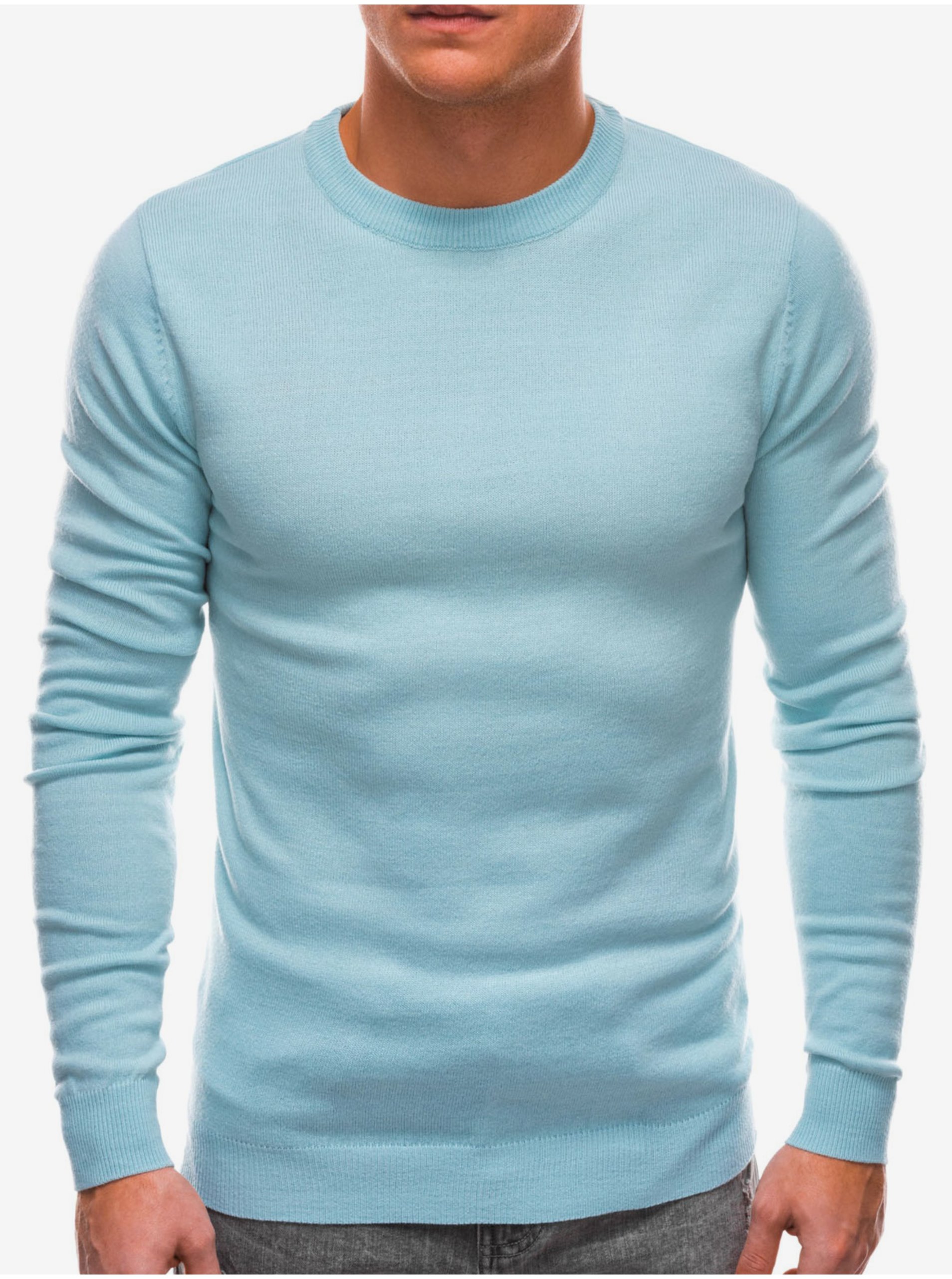 Levně Světle modrý pánský basic svetr Ombre Clothing
