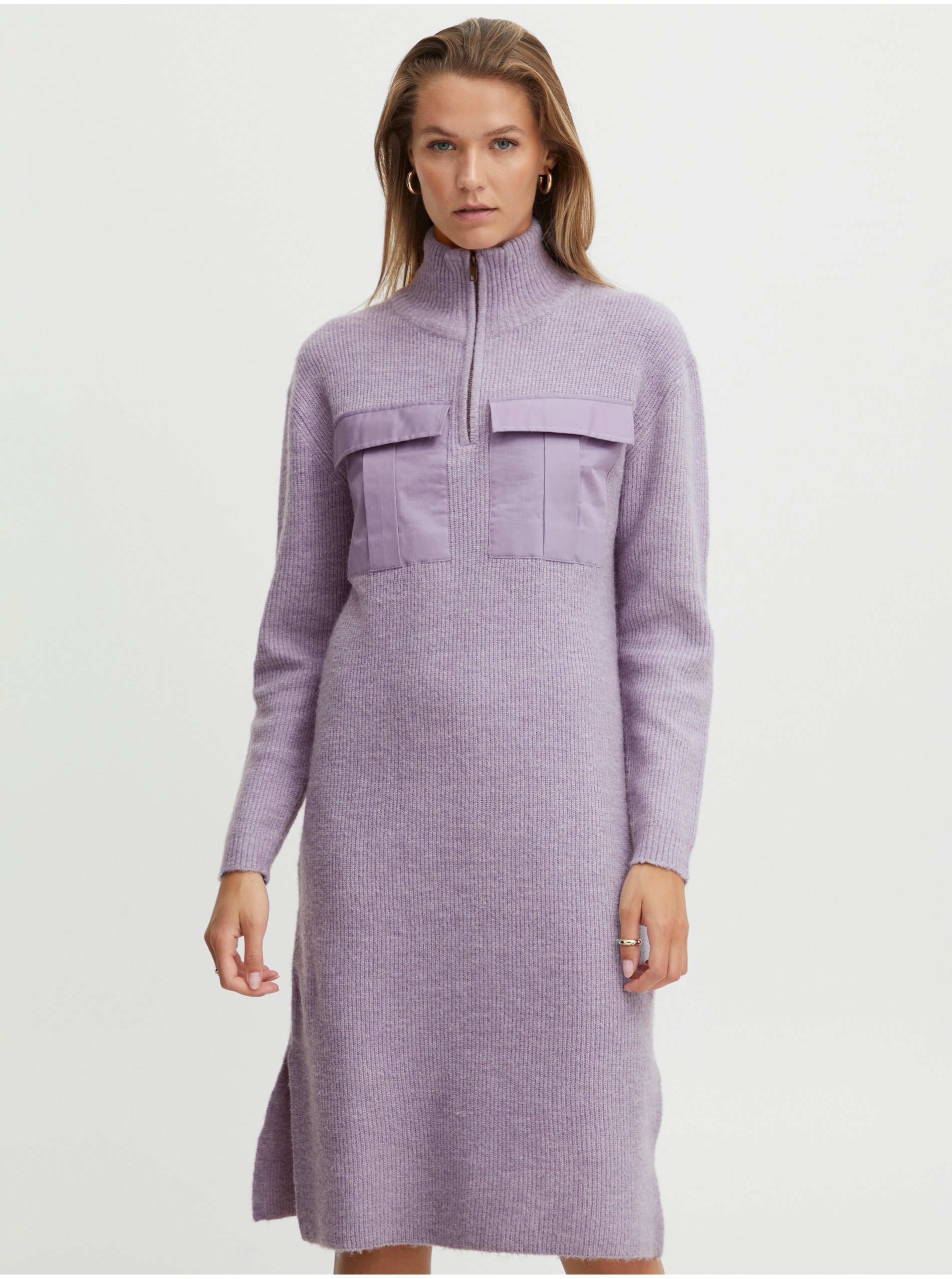 E-shop Světle fialové svetrové šaty ICHI