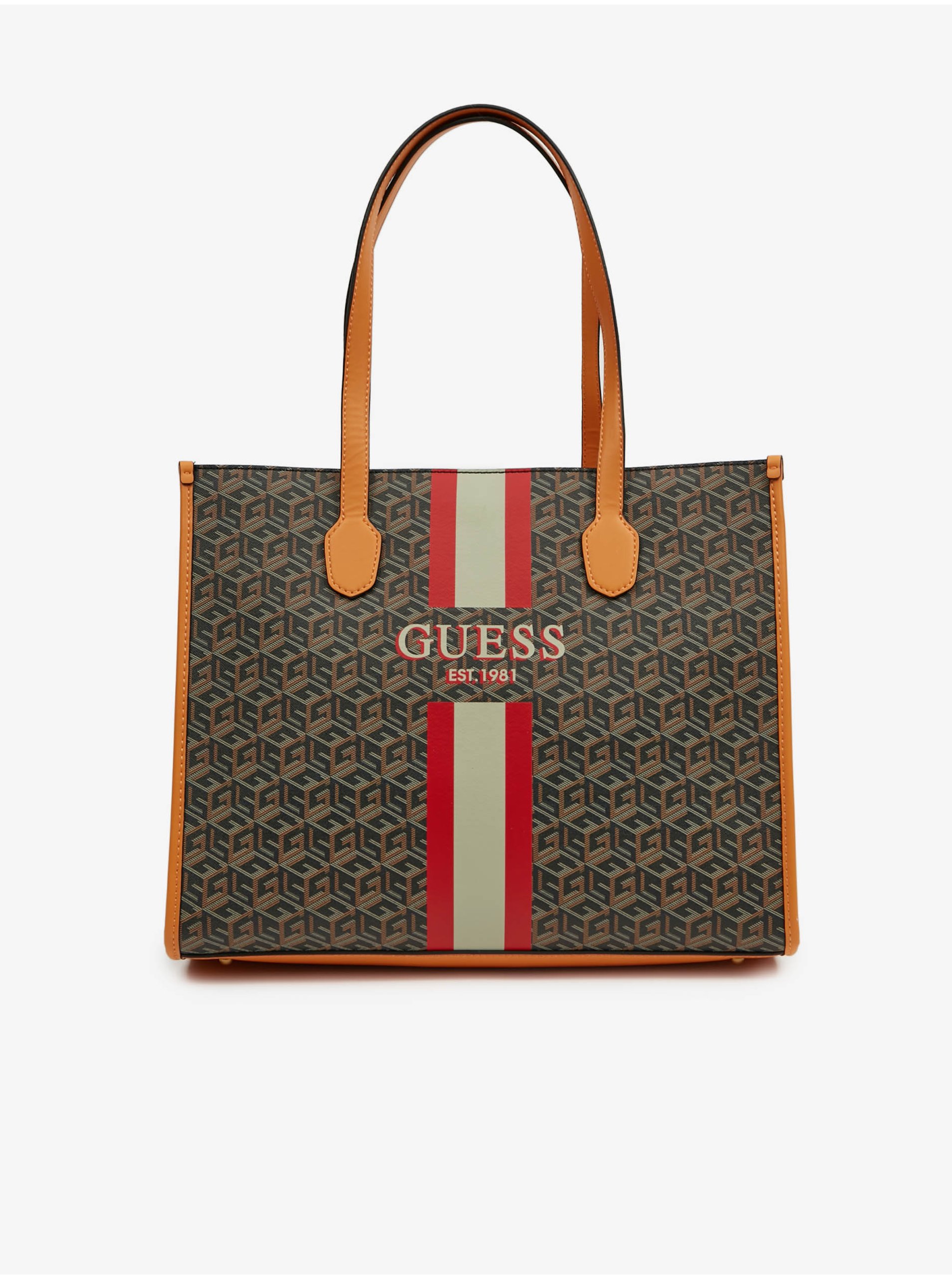 E-shop Hnědá dámská vzorovaná kabelka Guess Silvana