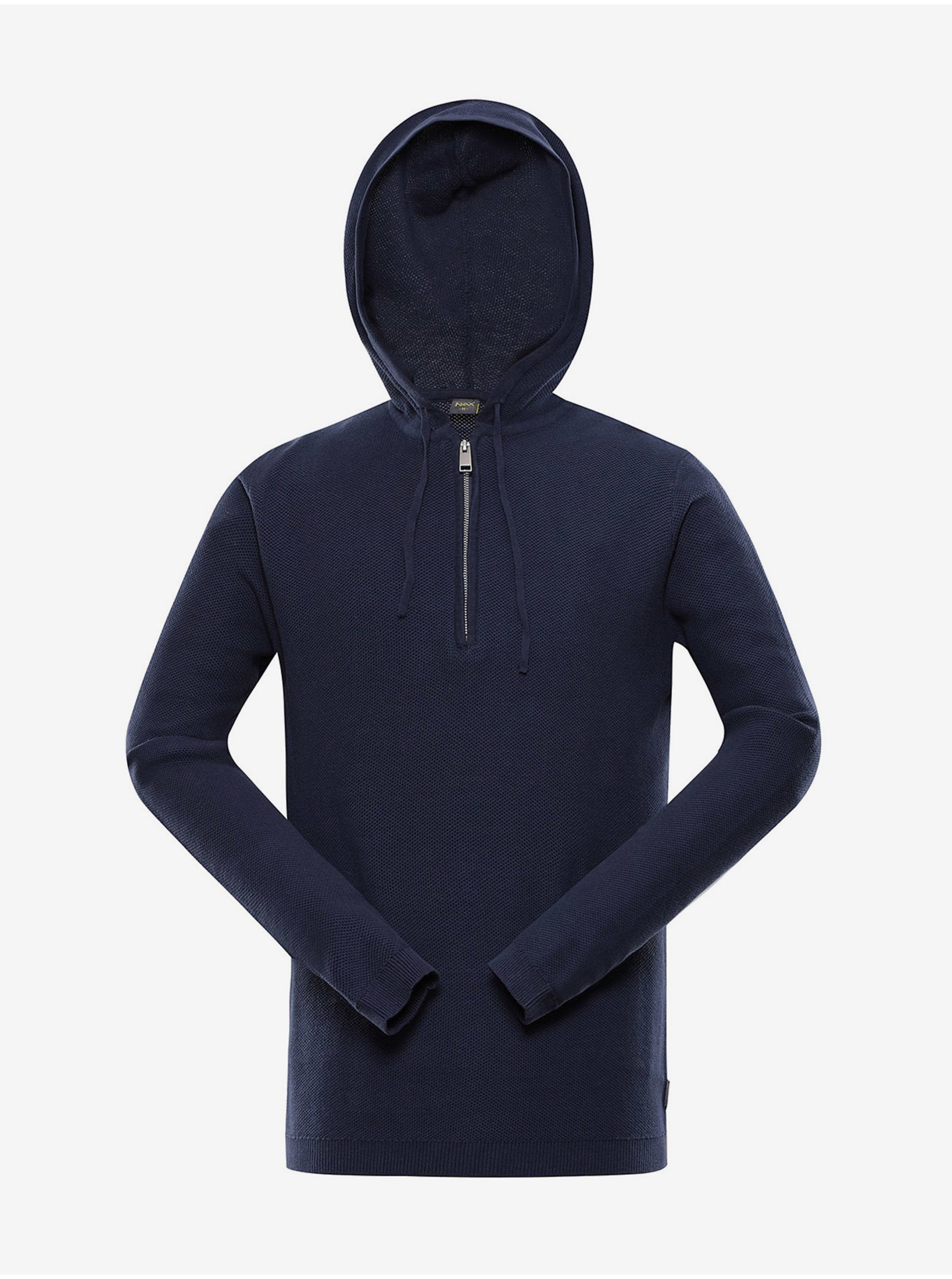 E-shop Tmavě modrý pánský svetr s kapucí NAX Polin