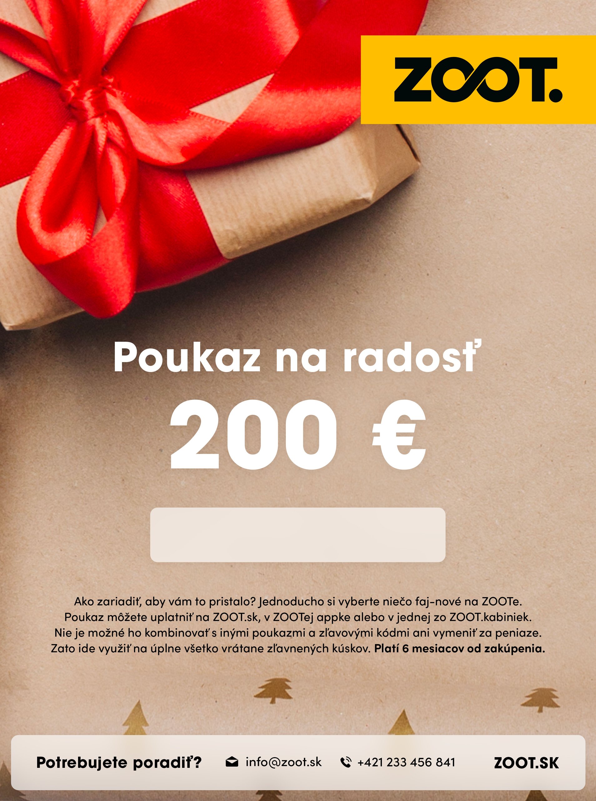 Lacno Vianočný elektronický poukaz zo ZOOTu v hodnote 200€