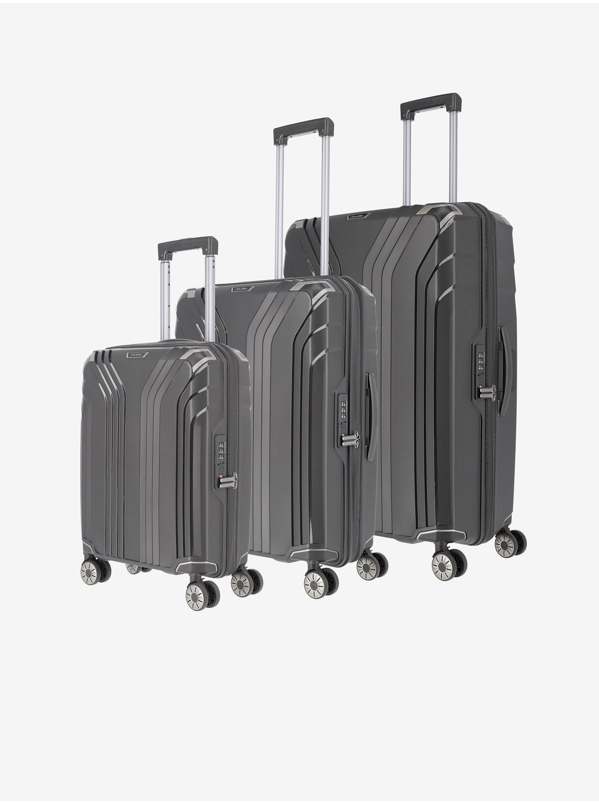 Levně Sada tří cestovních kufrů v černé barvě Travelite Elvaa 4w S,M,L Black