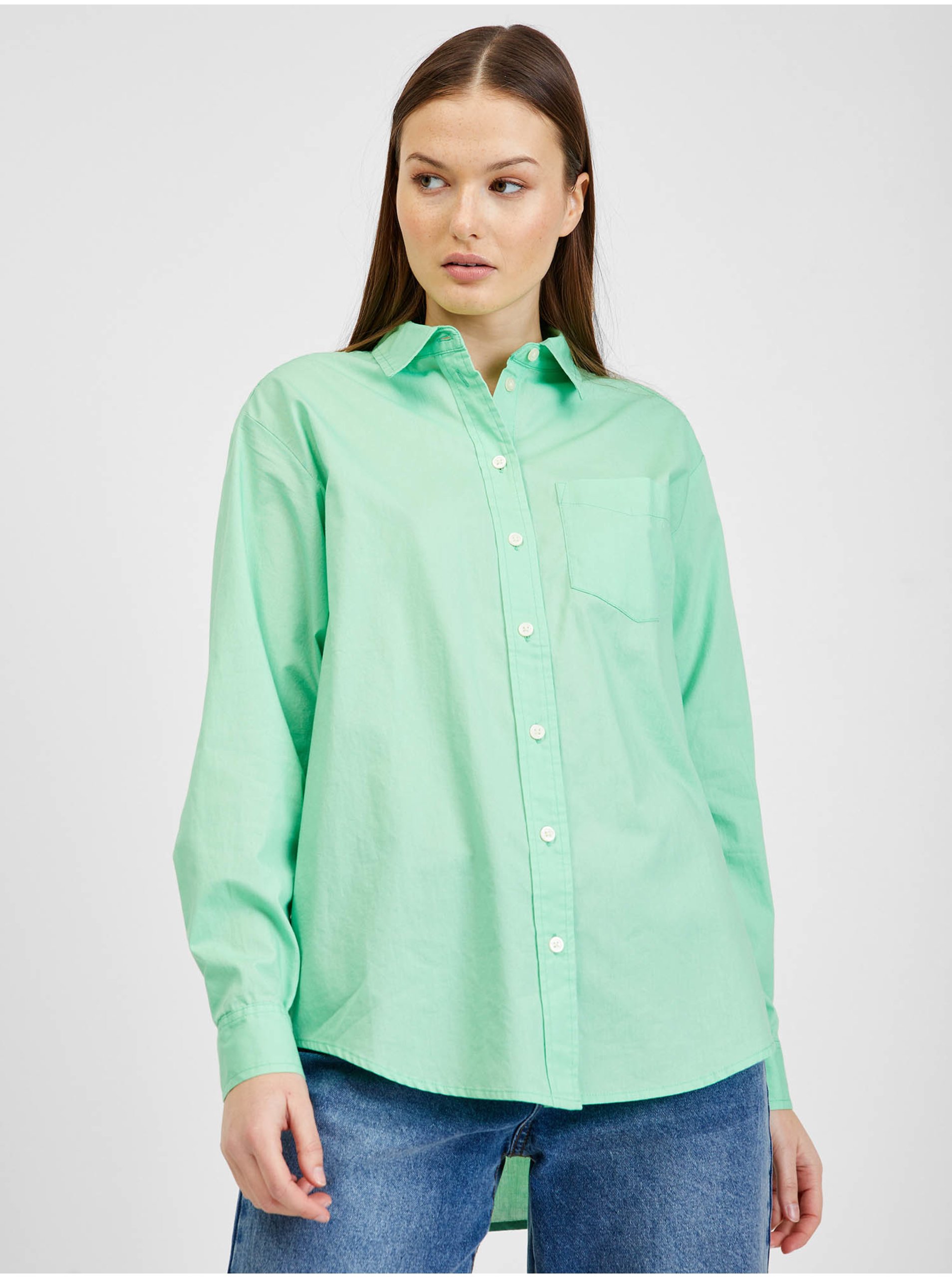 Levně Světle zelená dámská bavlněná košile GAP