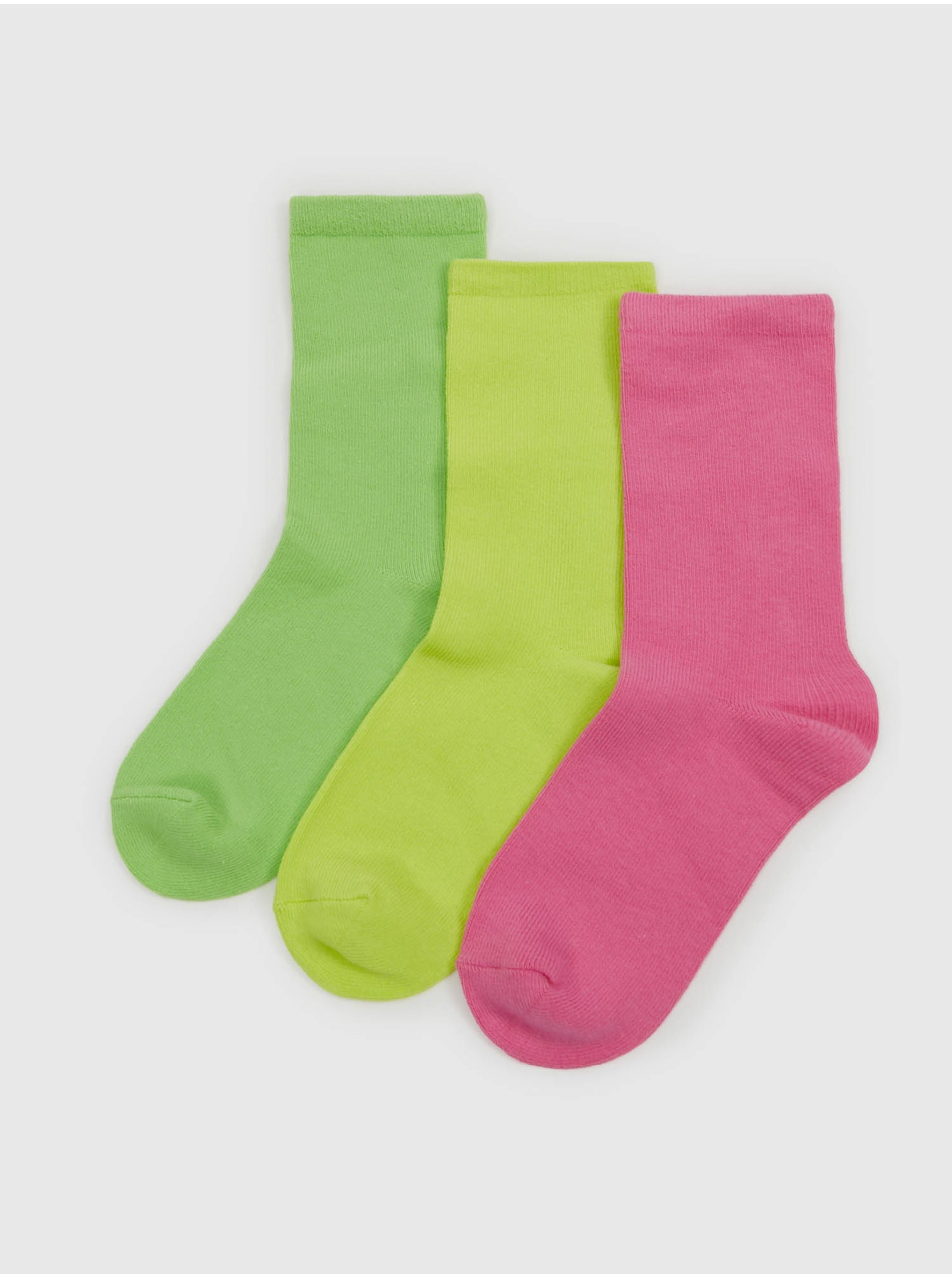 Levně Sada tří párů dětských ponožek v neonově růžové, žluté a zelené barvě GAP