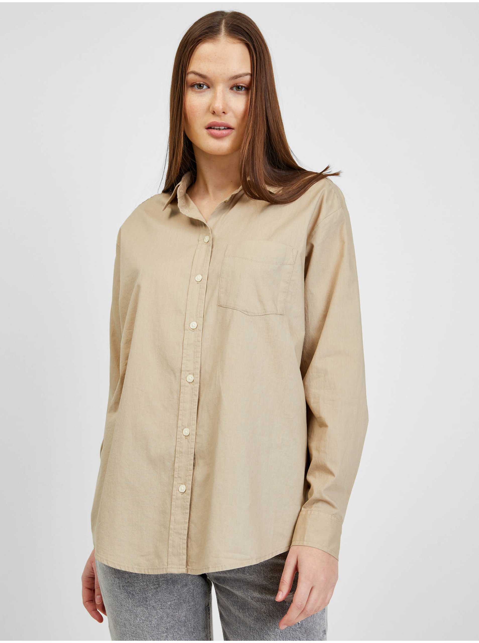 Levně Béžová dámská bavlněná košile GAP
