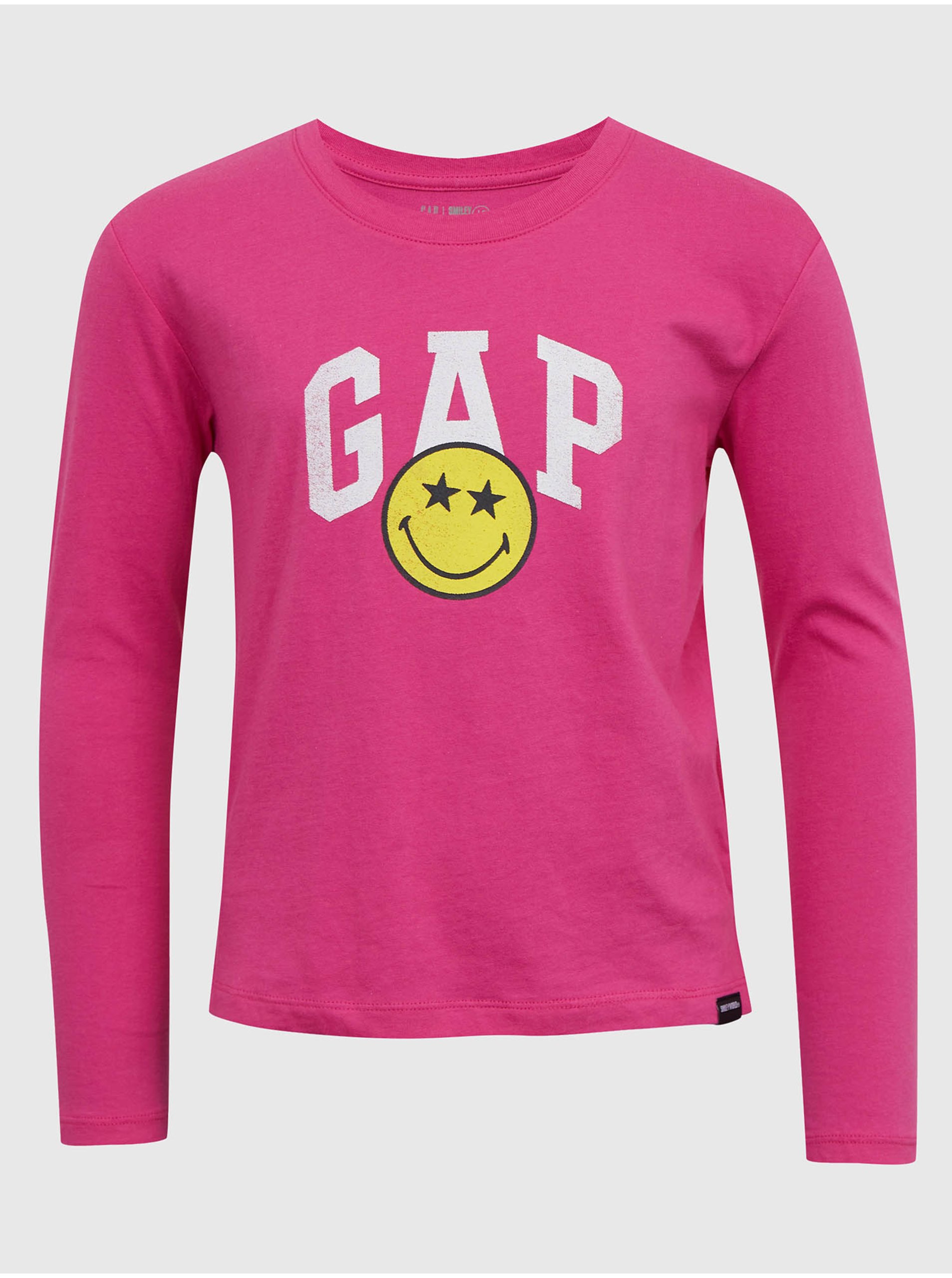 E-shop Tmavoružové dievčenské tričko s potlačou GAP & Smiley®