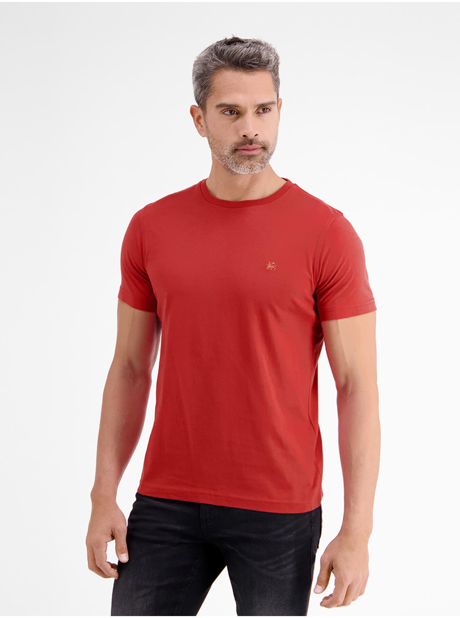 Levně Červené pánské basic tričko LERROS
