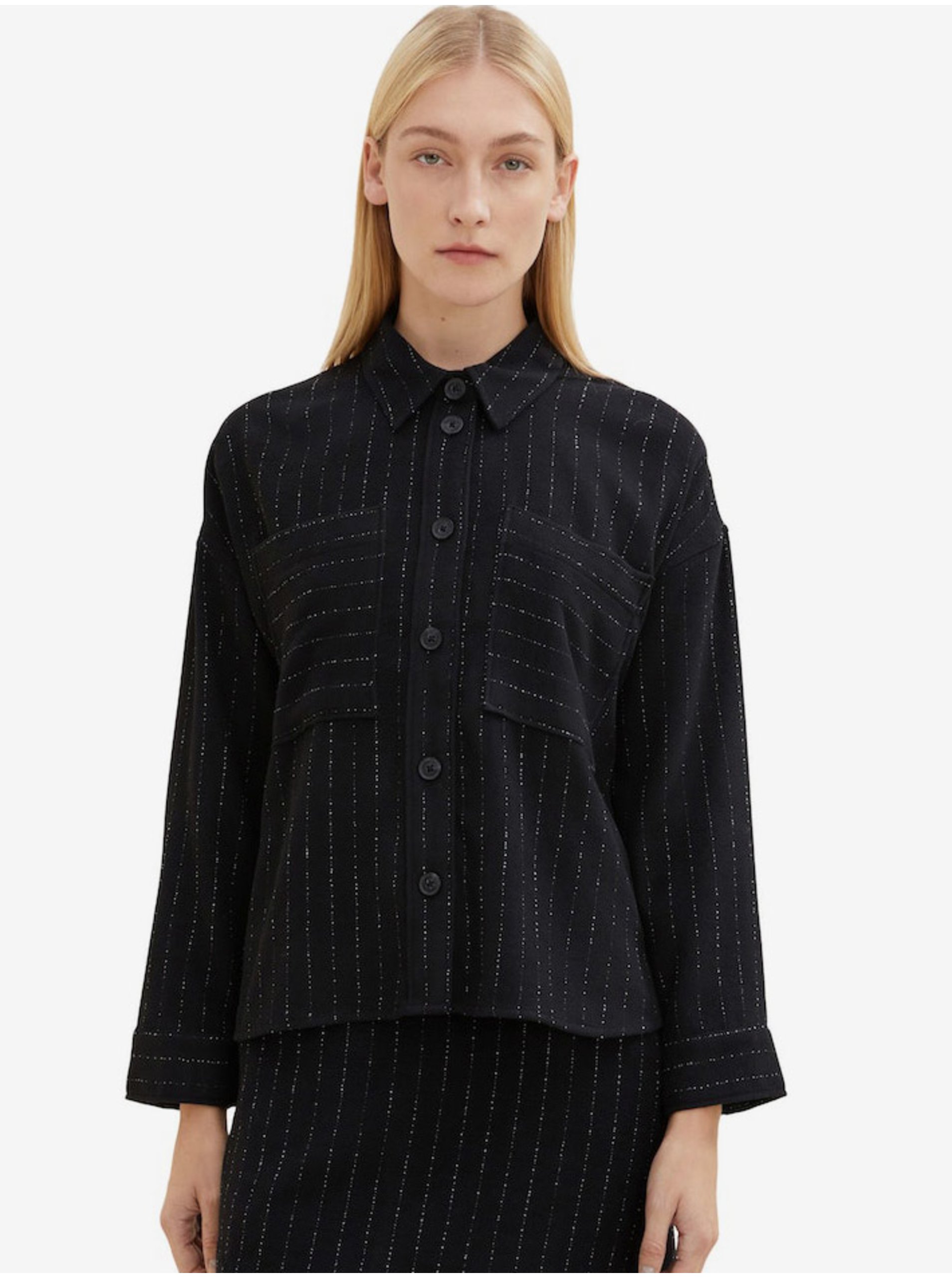 E-shop Černá dámská pruhovaná košilová bunda Tom Tailor
