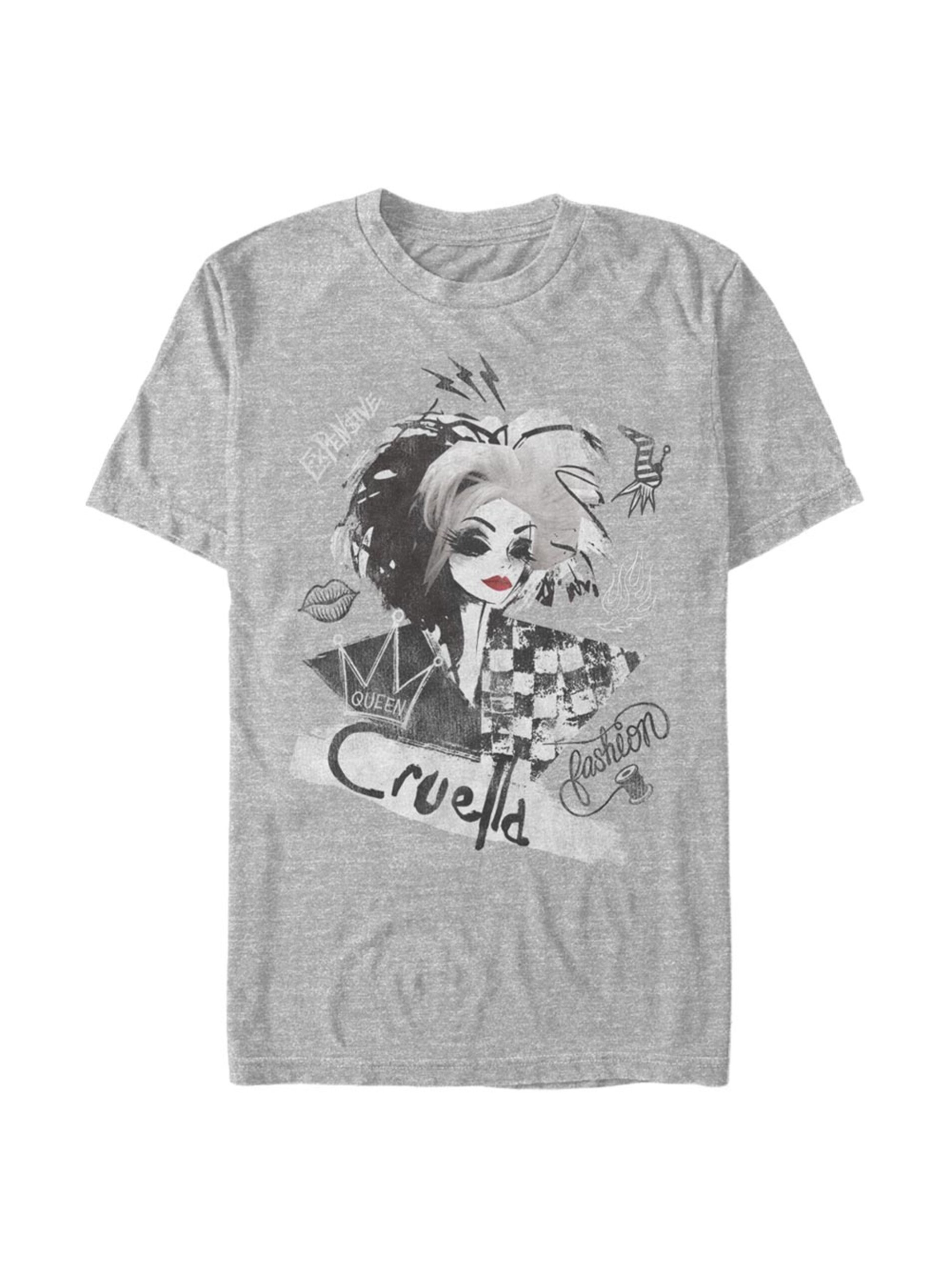 Melírované šedé pánské tričko Disney Classics ARTSY CRUELLA