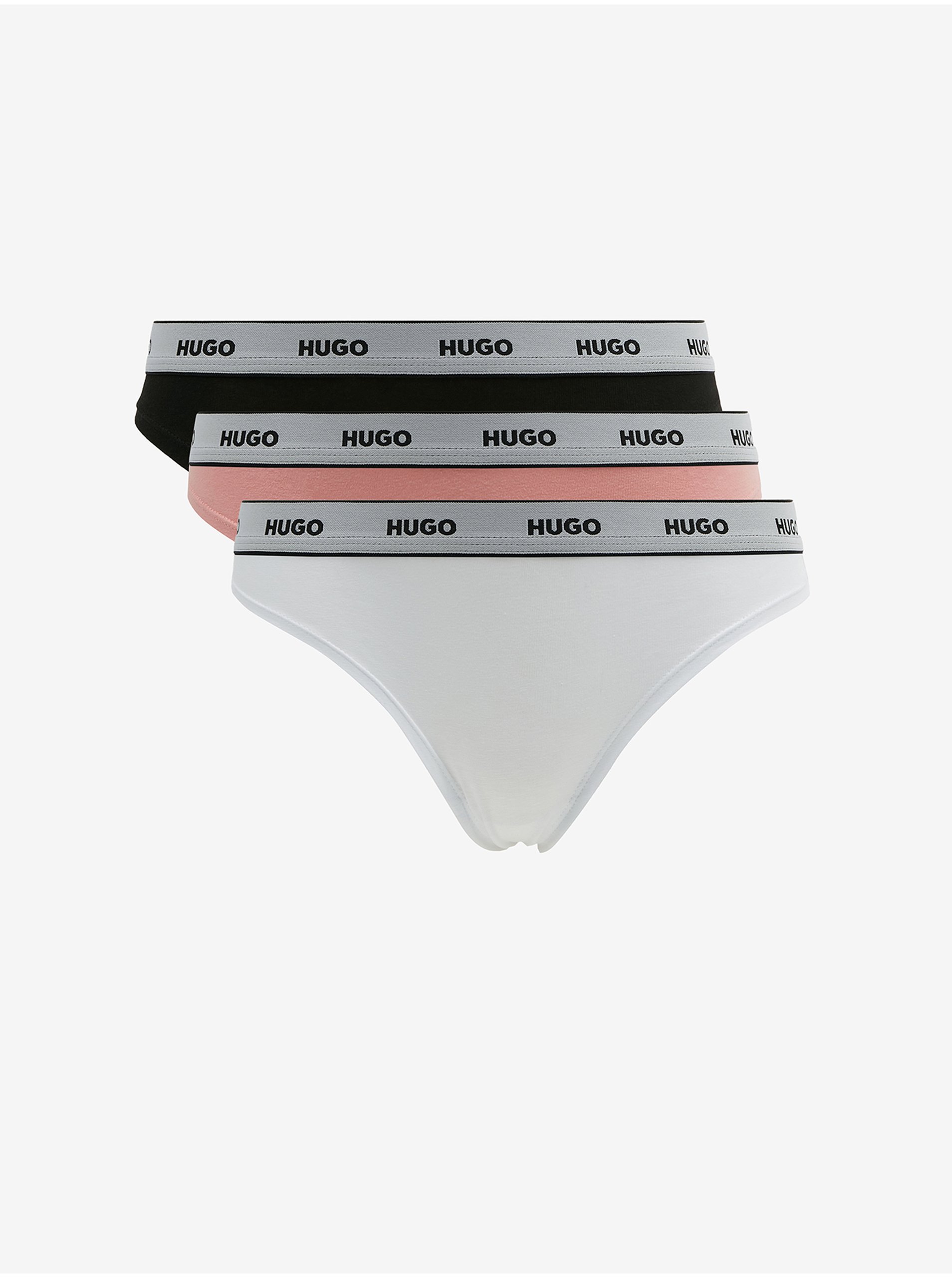 E-shop Sada tří dámských tang v bílé, světle růžové a černé barvě HUGO