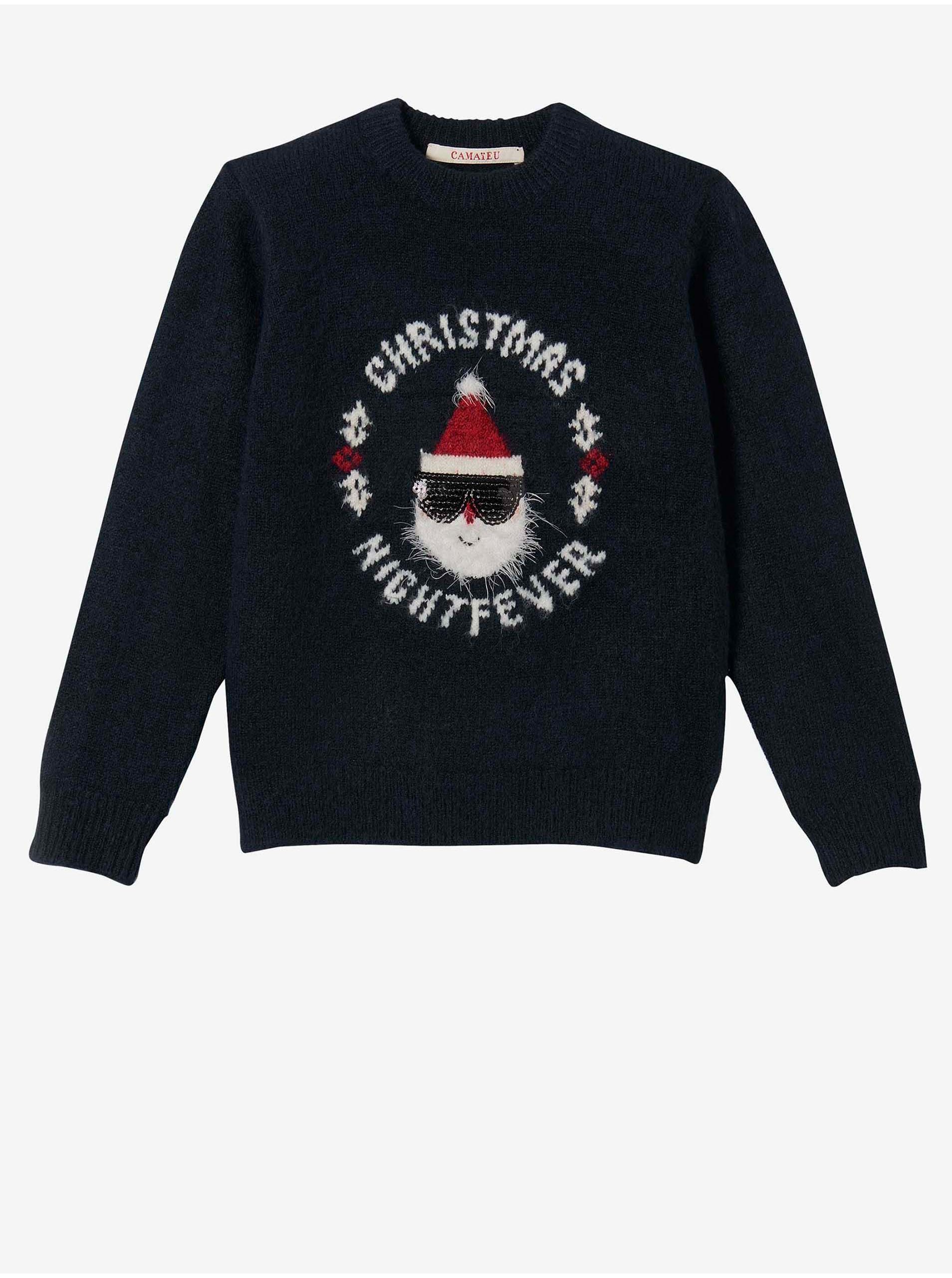Lacno Čierny dievčenský sveter s vianočným motívom CAMAIEU