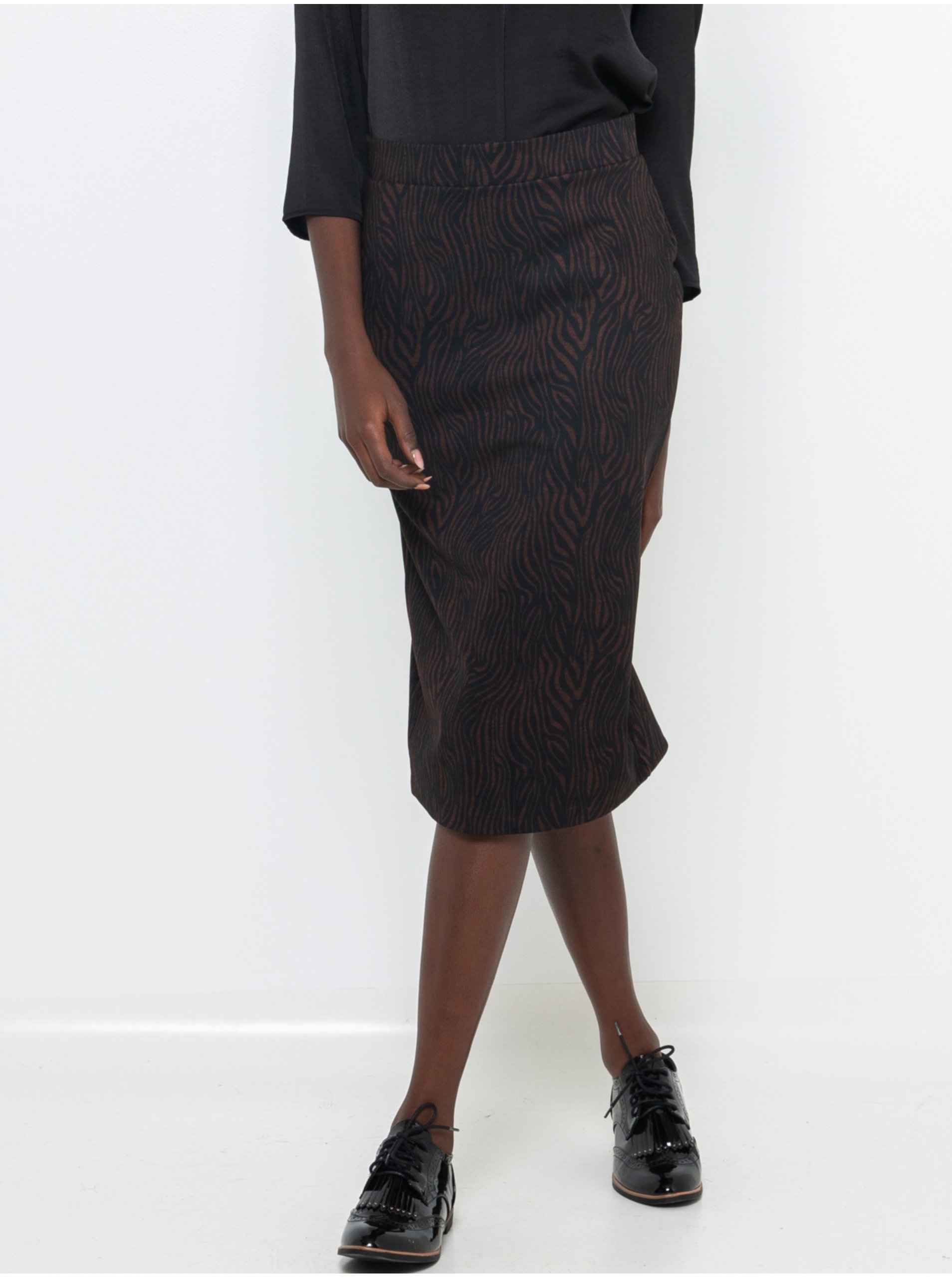 Levně Hnědo-černá vzorovaná sukně CAMAIEU
