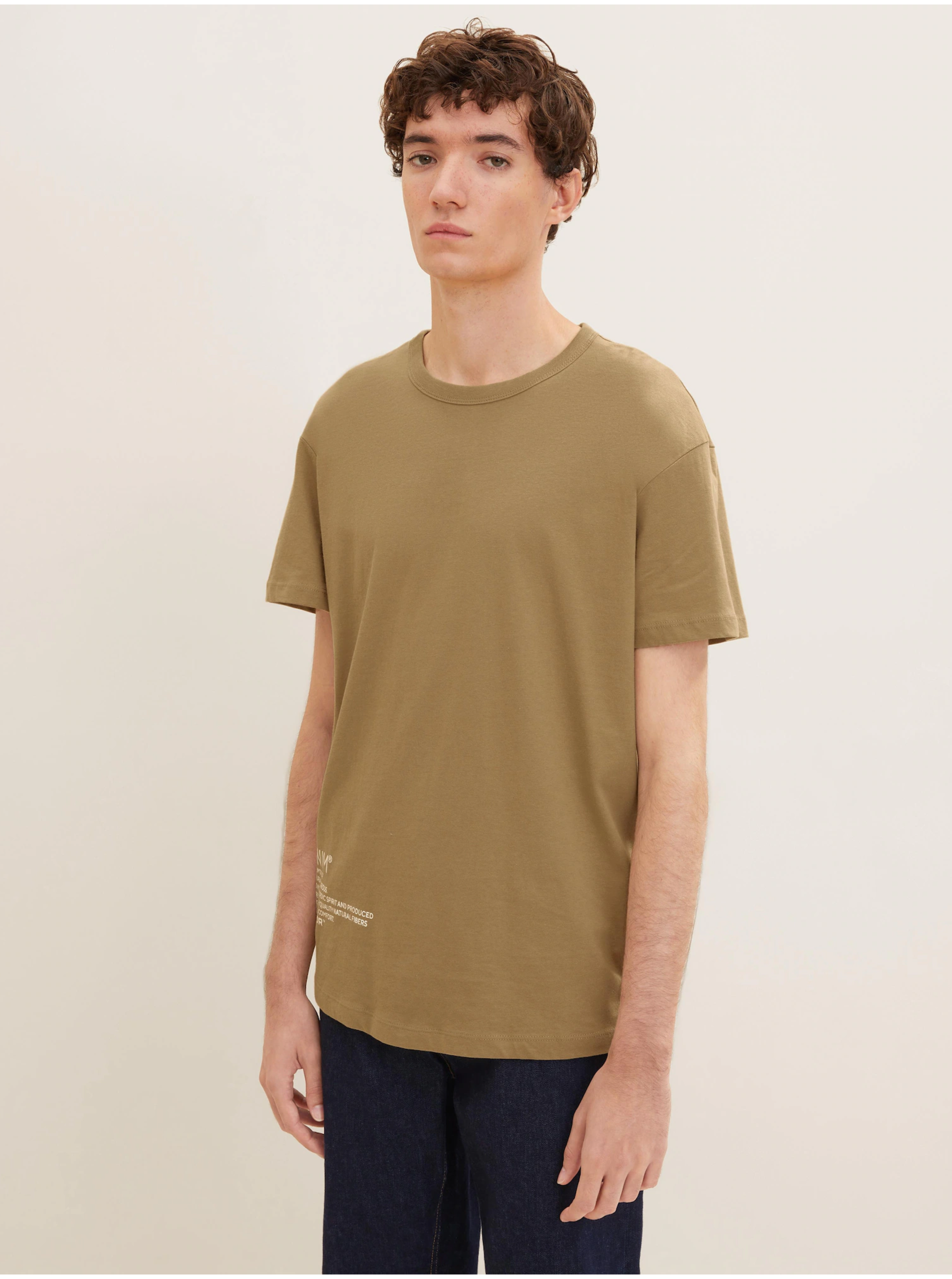 Levně Světle hnědé pánské tričko Tom Tailor Denim
