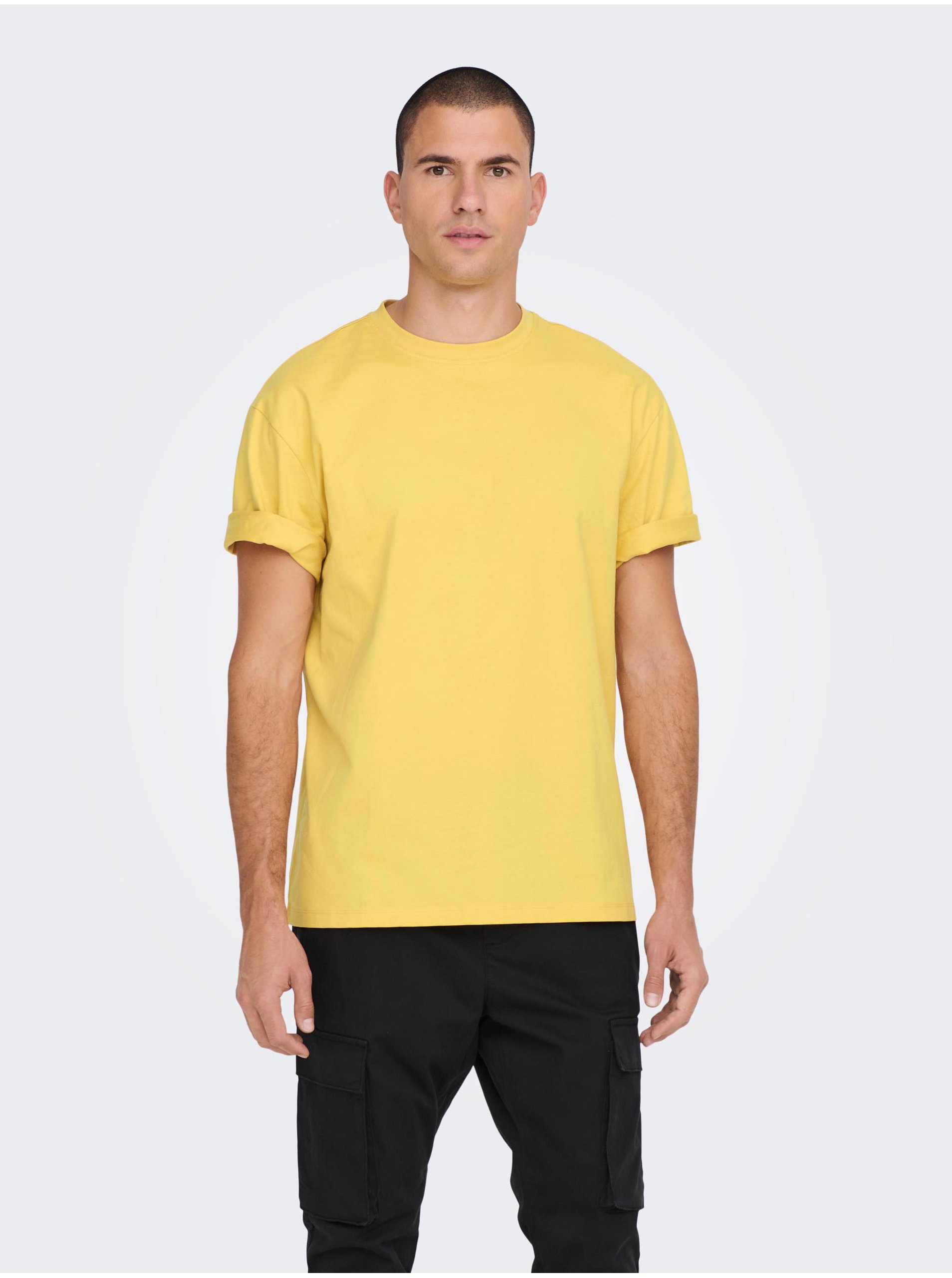 Levně Žluté pánské basic tričko ONLY & SONS Fred