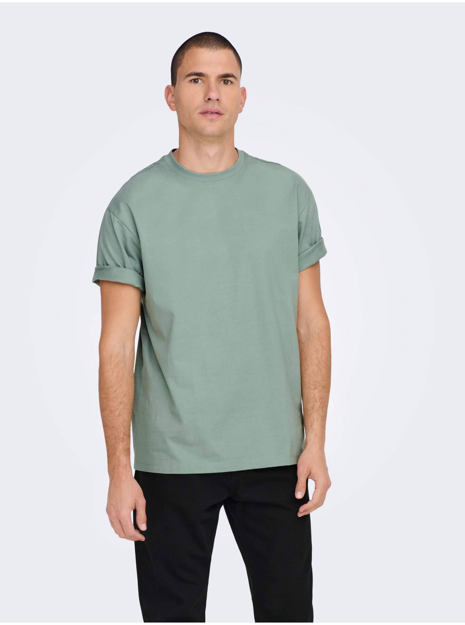 Levně Zelené pánské basic tričko ONLY & SONS Fred