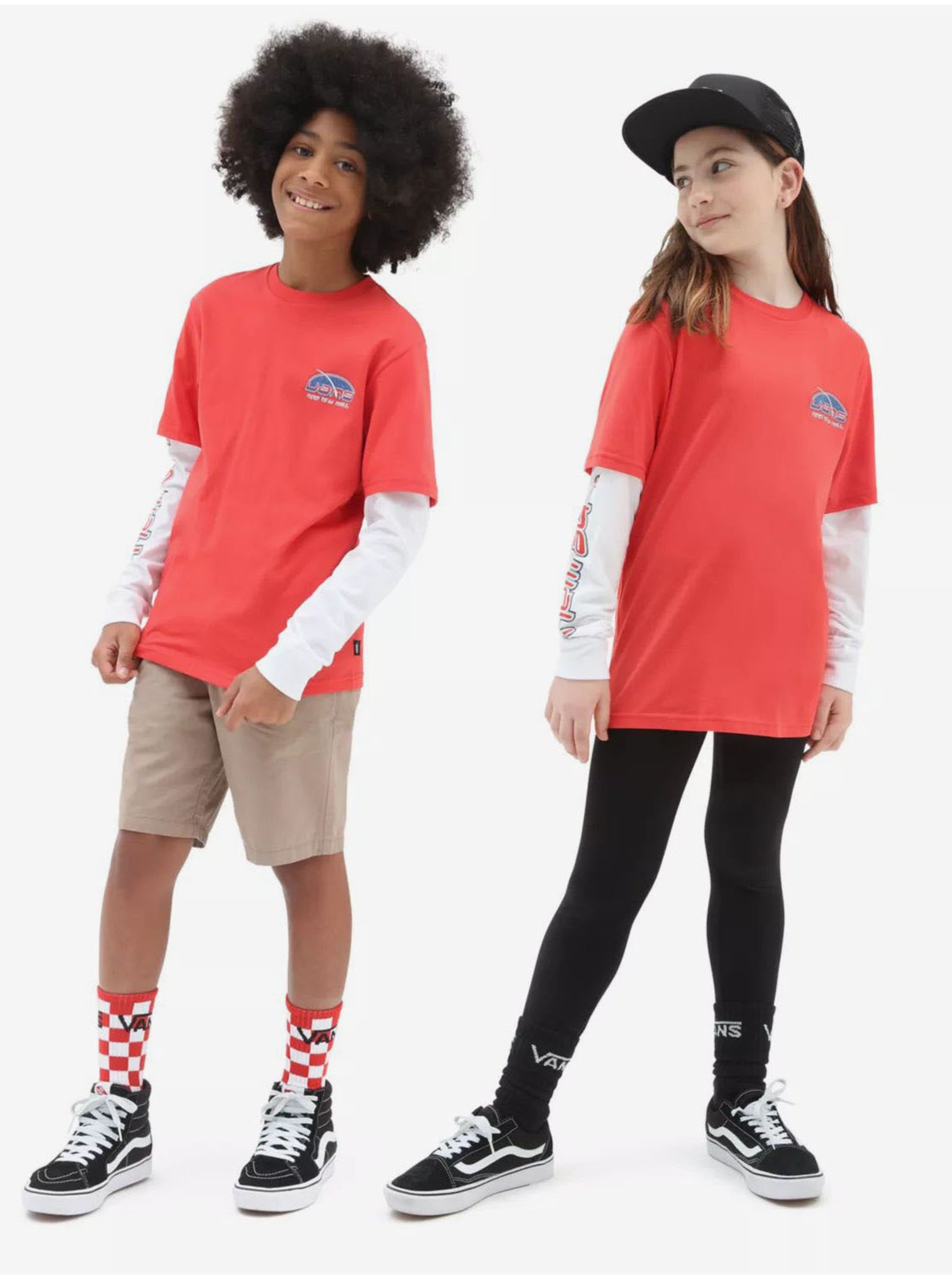 Levně Bílo-červené dětské tričko VANS