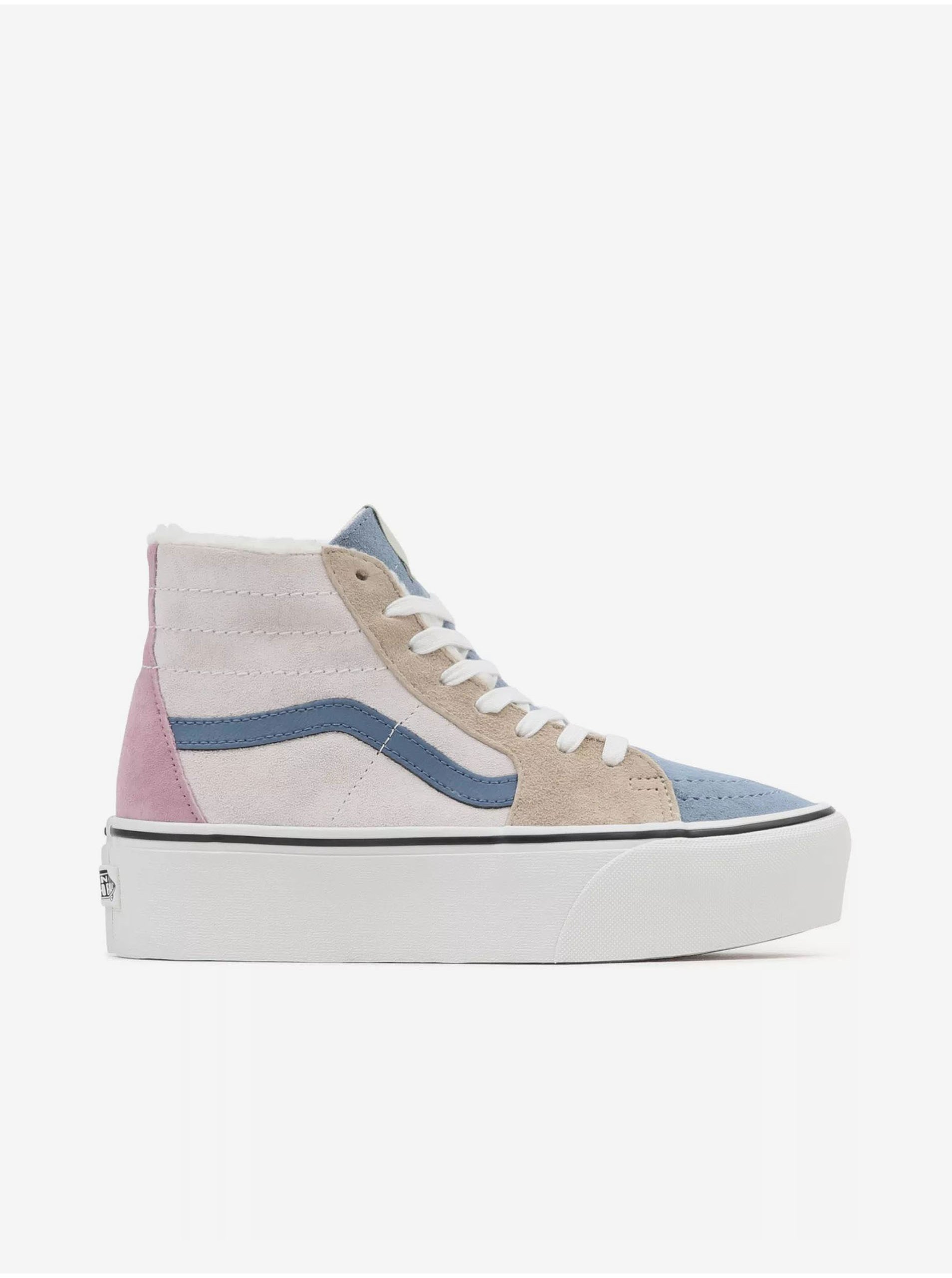 Levně Modro-růžové dámské kotníkové zateplené semišové tenisky na platformě VANS UA SK8-Hi Tapered